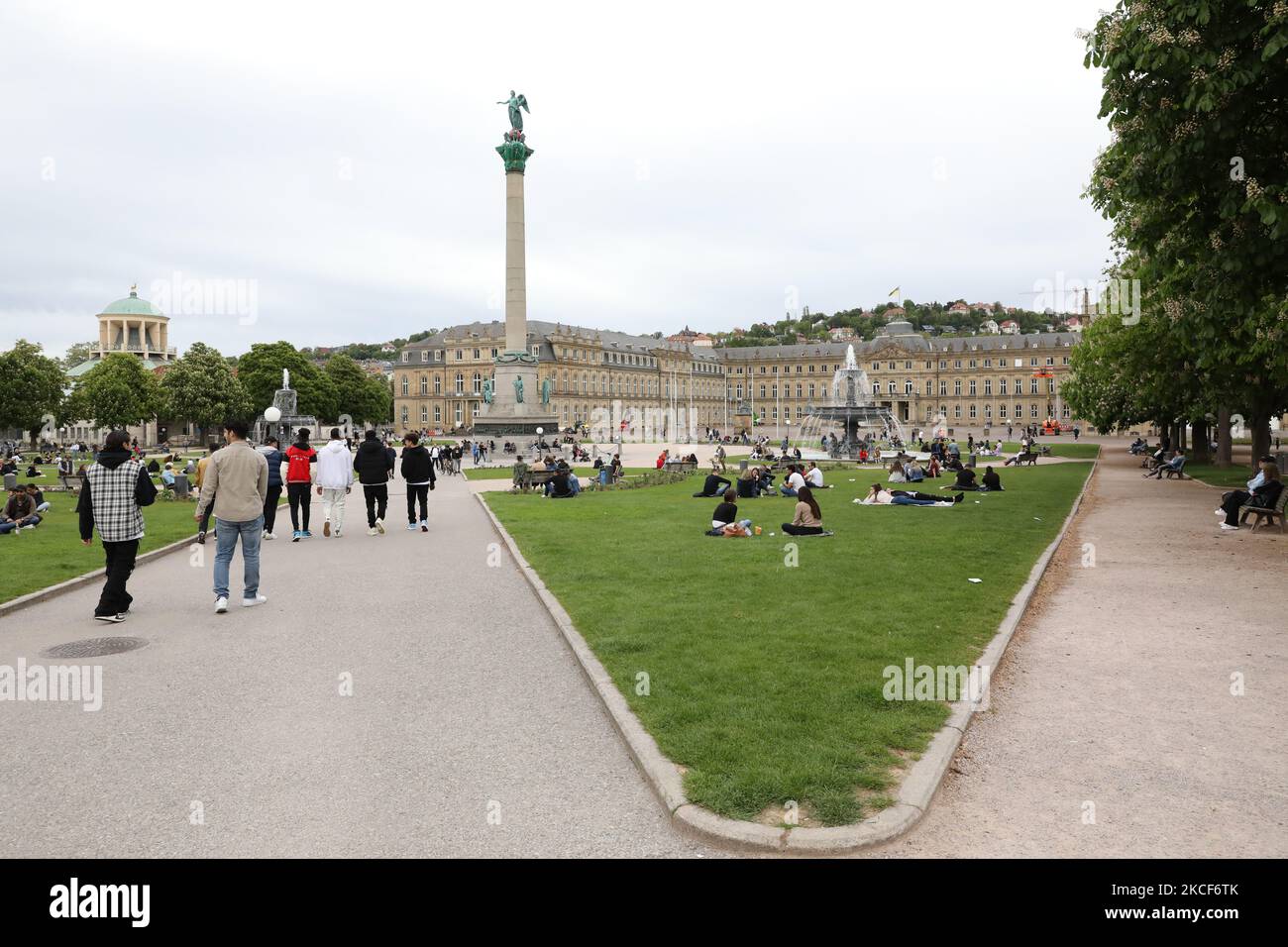People relax at a park in the centre of Stuttgart, Germany on Mai 24 ...