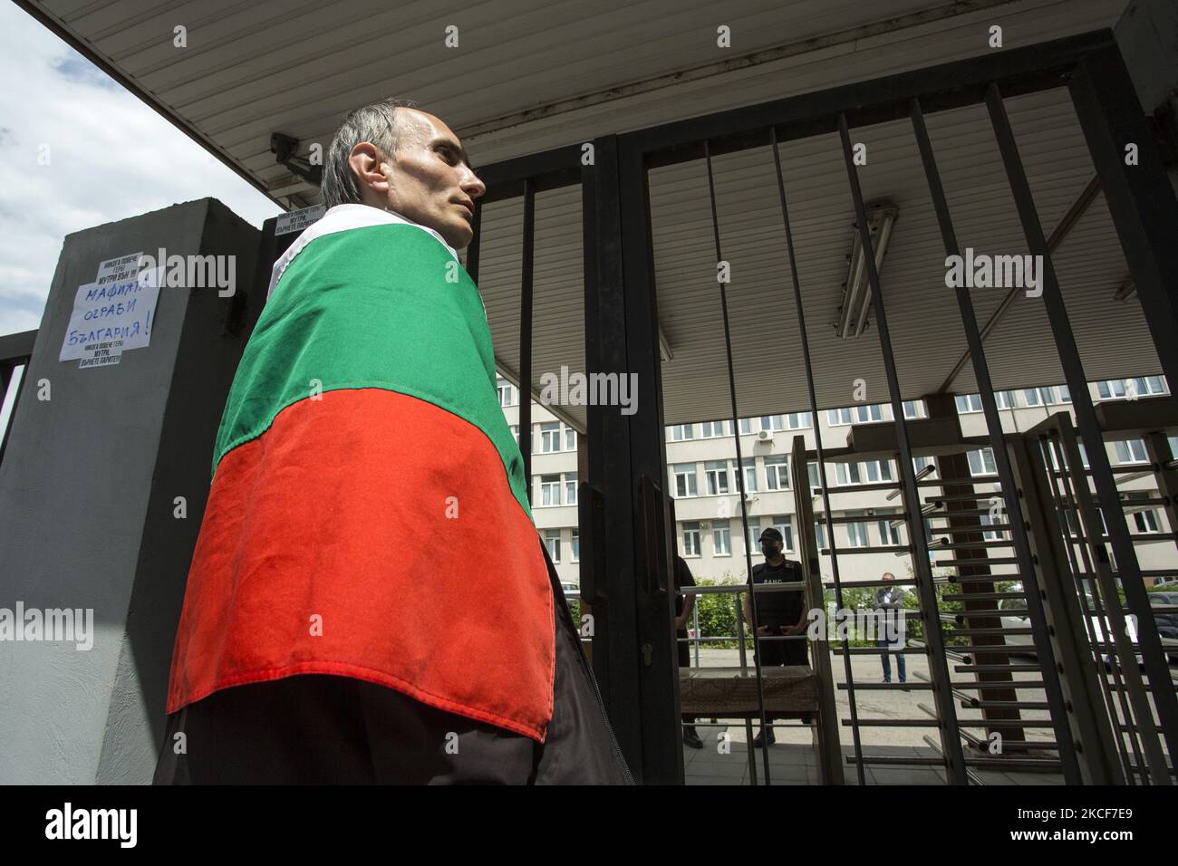 Protest in Sofia, Bulgaria on May 25, 2021 against the illegal wiretapping in front of the SANS (State Agency for National Security) building and blocking a boulevard in front of the building. (Photo by Hristo Vladev/NurPhoto) Stock Photo