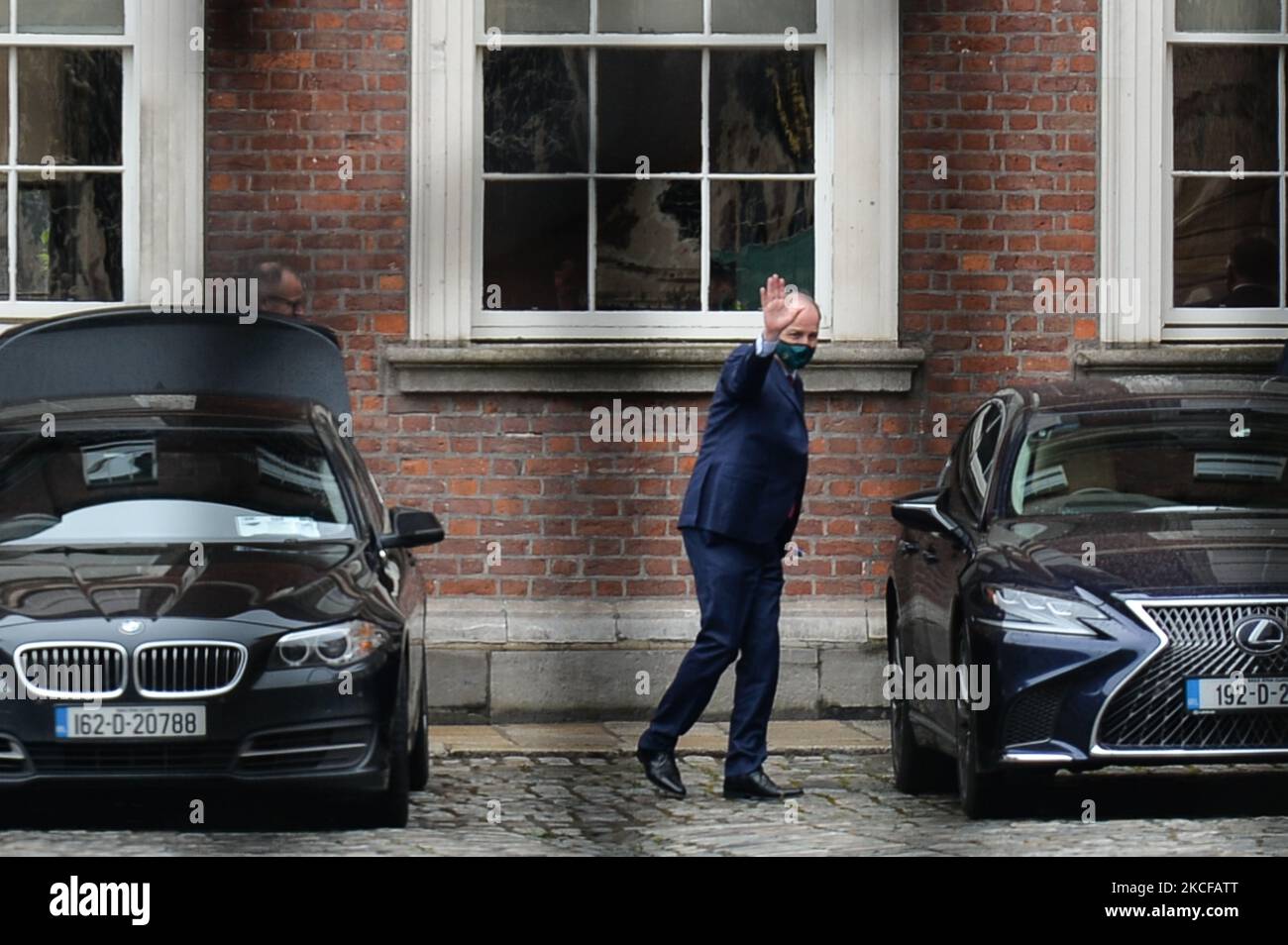 Taoiseach Micheal Martin (center) arrives ahead todays cabinet meeting at Dublin Castle. On Friday, 28 May 2021, in Dublin, Ireland. (Photo by Artur Widak/NurPhoto) Stock Photo