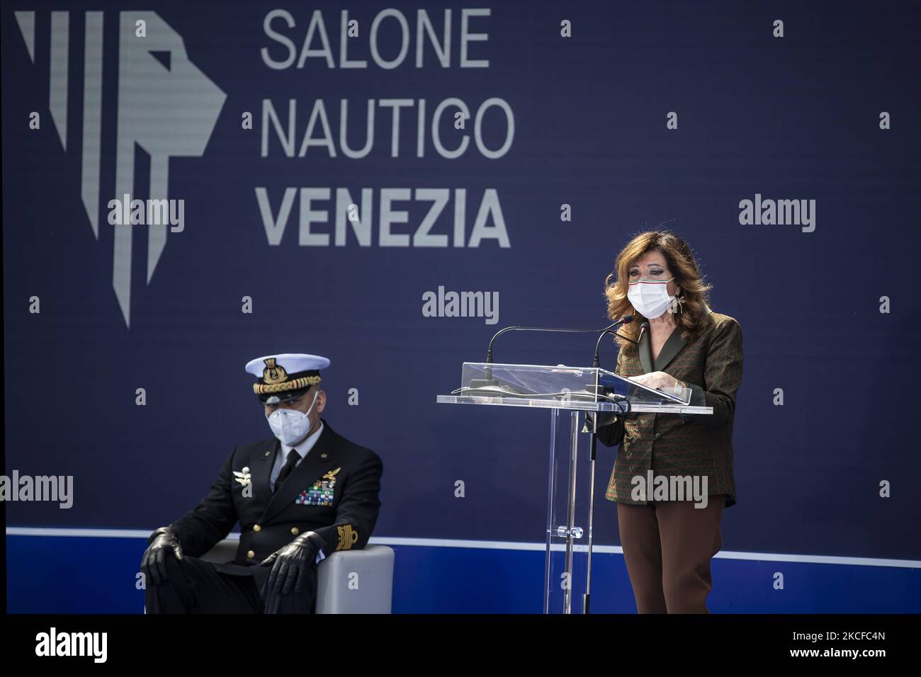 President of the Senate of the Republic Maria Elisabetta Alberti Casellati attends inauguration ceremony of ''Salone Nautico di Venezia'' in Venice, Italy, on May 29, 2021. (Photo by Marco Serena/NurPhoto) Stock Photo