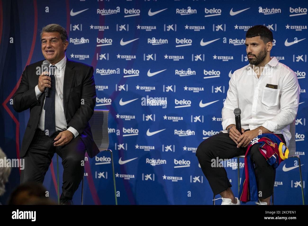 Joan Laporta President Of FC Barcelona And Sergio Aguero During The joan-laporta-president-of-fc-barcelona-and-sergio-aguero-during-the