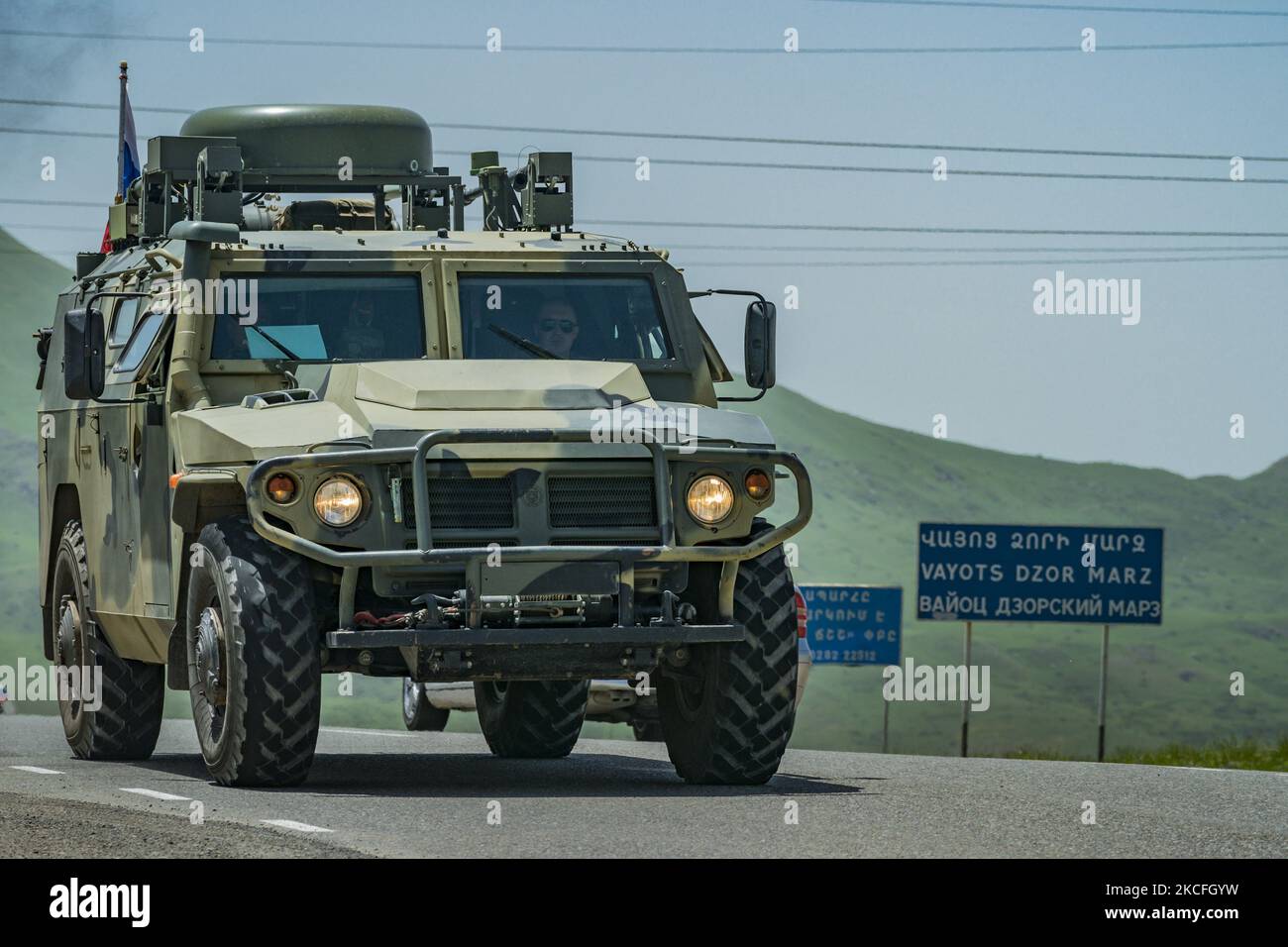 Russian army jeep in the armenian province Vayots Dzor moves to Nagorno ...