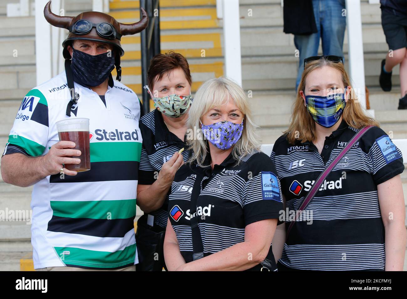 A group of supporters pictured before the Gallagher Premiership match between Newcastle Falcons and Worcester Warriors at Kingston Park, Newcastle on Saturday 5th June 2021. (Photo by Chris Lishman/MI News/NurPhoto) Stock Photo