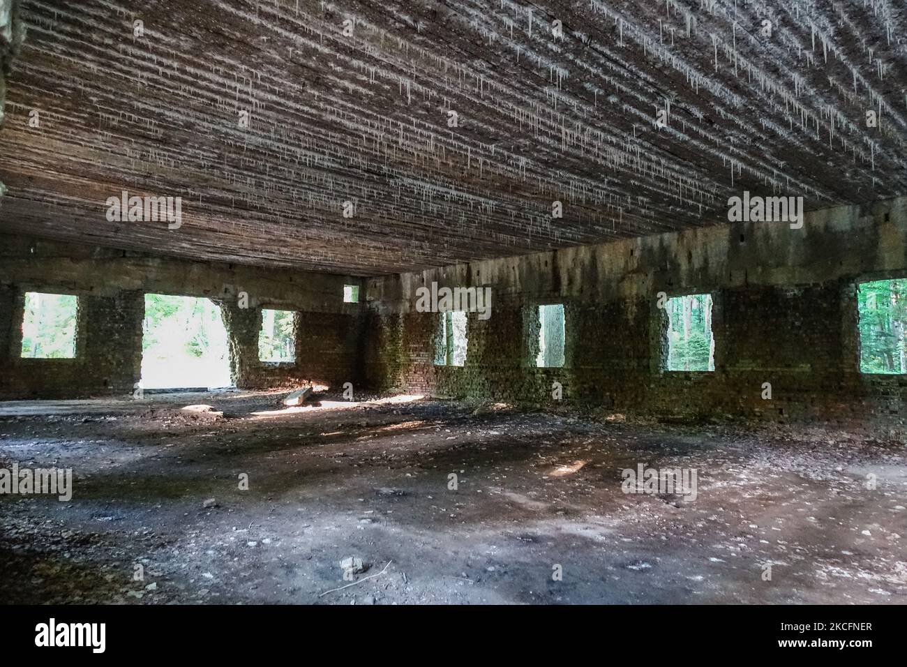 People visiting the WWII era Adolf Hitler's quarters hidden in a forest near Gierloz, Poland, are seen on 2 June 2021 r Wolf's Lair (ger. Wolfsschanze) ruins of Adolf Hilter's war headquarters was a hidden town in the woods consisting of 200 buildings: shelters, barracks, 2 airports, a power station, a railway station, air-conditioners, water supplies, heat-generating plants and two teleprinters (Photo by Michal Fludra/NurPhoto) Stock Photo
