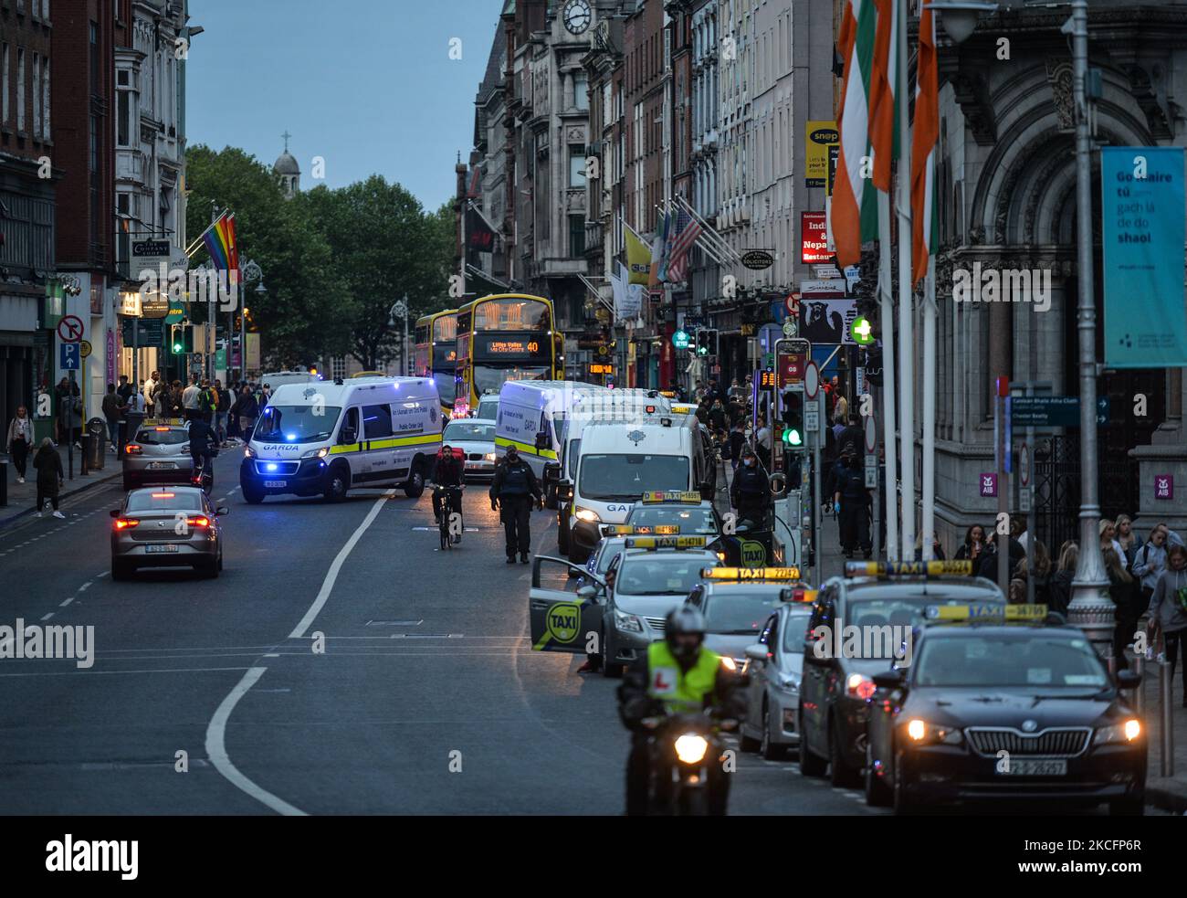 Garda Public Order Unit vans seen on Dame Street in Dublin city center. On Sunday, 6 June 2021, in Dublin, Ireland. (Photo by Artur Widak/NurPhoto) Stock Photo