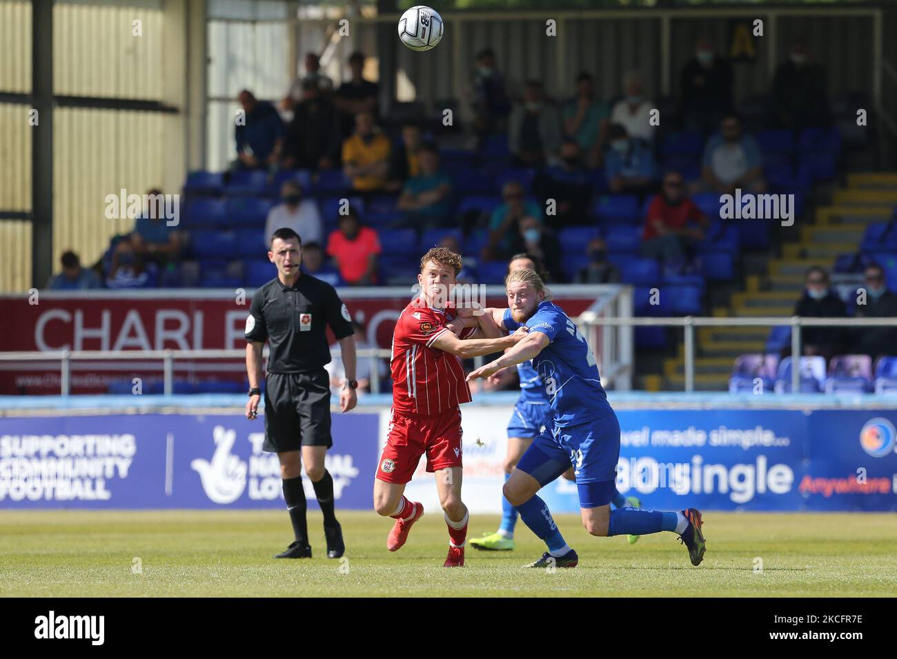 Luke Armstrong of Hartlepool United battles with Bromley's Jude Arthurs