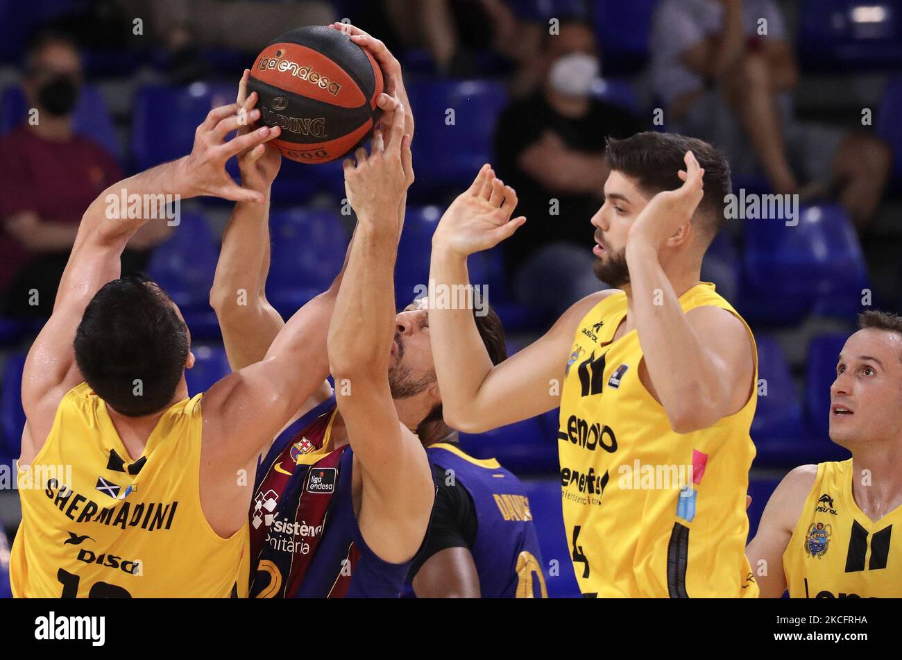 Giorgi Shermadini and Nikola Mirotic during the match between FC Barcelona and Lenovo Tenerife, corresponding to the 1st match of semifinal the play off of the Liga Endesa, played at the Palau Blaugrana, on 07th June 2021, in Barcelona, Spain. -- (Photo by Urbanandsport/NurPhoto) Stock Photo