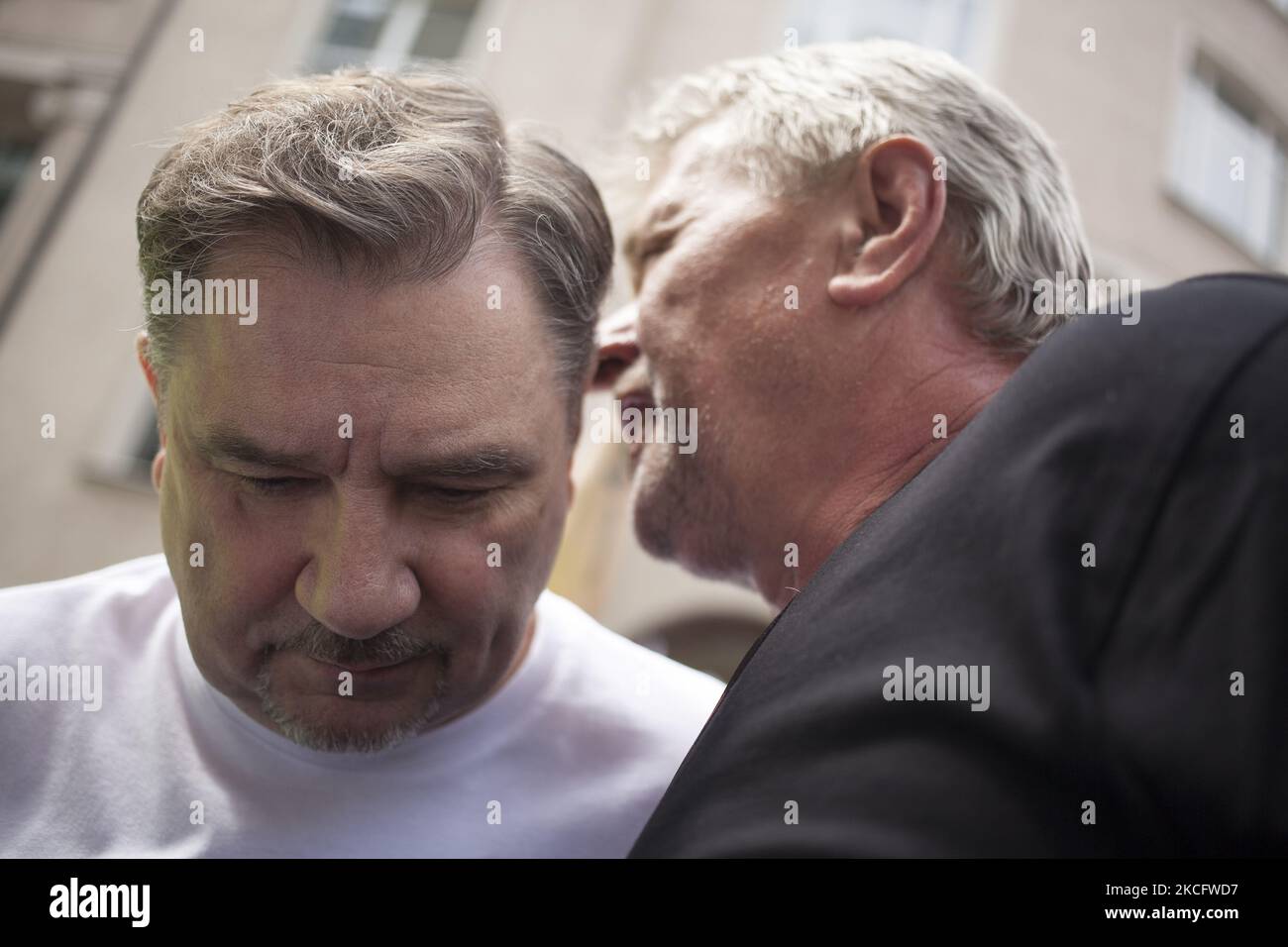 Piotr Duda leader of Solidarity movement seen during coal mines workers protest against closing mines in Warsaw on June 9, 2021. (Photo by Maciej Luczniewski/NurPhoto) Stock Photo