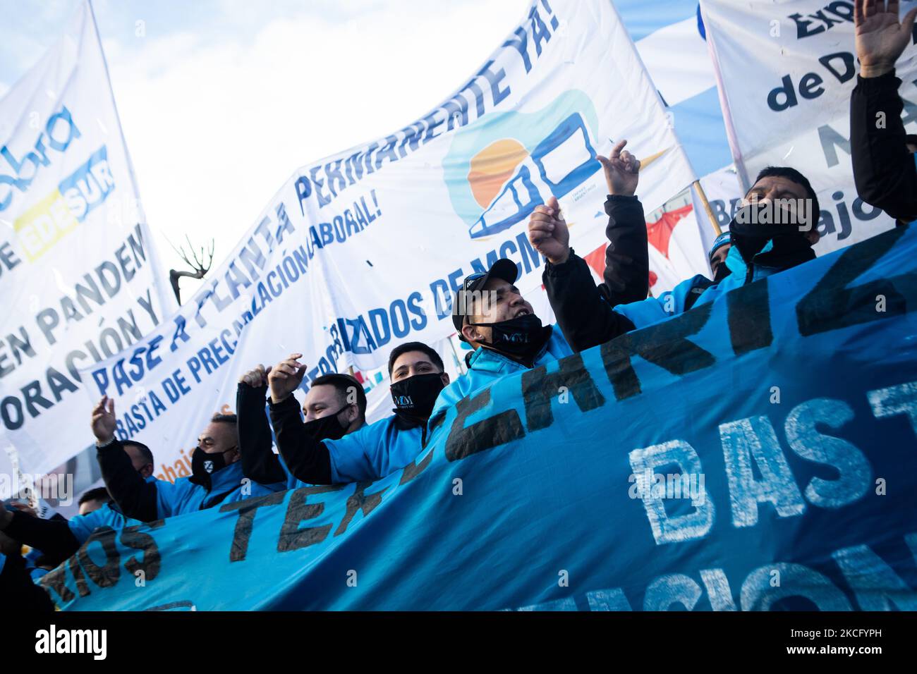 People react during a protest held by people who were fired during the covid-19 pandemic in Buenos Aires, Argentina, June 11, 2021. (Photo by Matías Baglietto/NurPhoto) Stock Photo