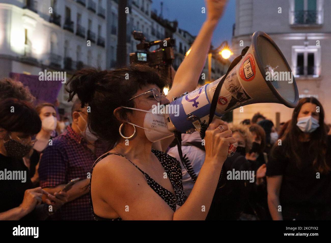 Feminist rally in repudiation of feminicides at Puerta del Sol in Madrid, Spain, on June 11, 2021, under the slogans: ''Ni una menos'' (Not one less); ''Si nos tocan a una nos tocan a todas'' (If they touch one of us, they touch us all) and ''Vivas nos queremos'' (Alive we love each other) (Photo by Alvaro Laguna/NurPhoto) Stock Photo