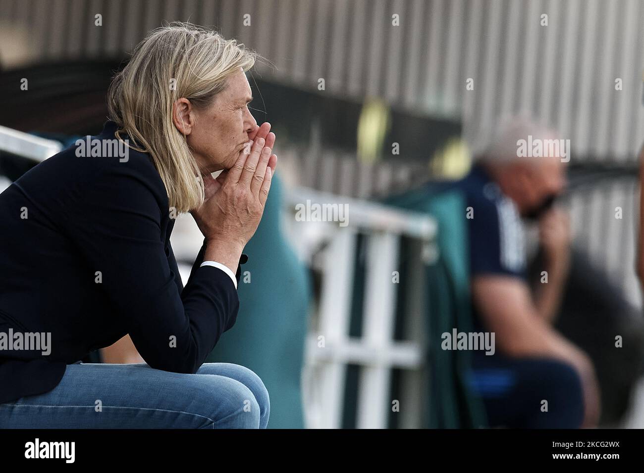 Anna Signeul head coach of Finland looks during the Women's