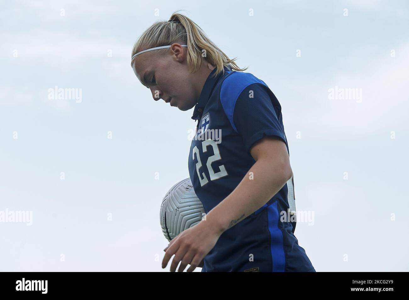 Jutta Rantala of Finland with the ball during the Women's International Friendly match between Finland and Russia at Estadio Cartagonova on June 14, 2021 in Cartagena, Spain. (Photo by Jose Breton/Pics Action/NurPhoto) Stock Photo