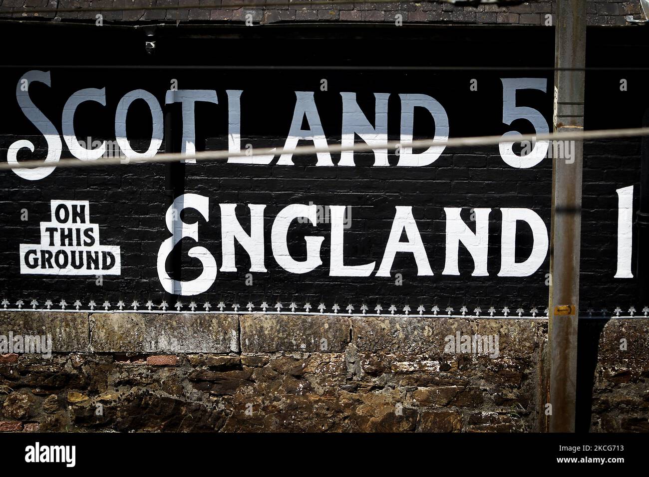 A general view of a mural on the side of Hampden Bowling Club on June