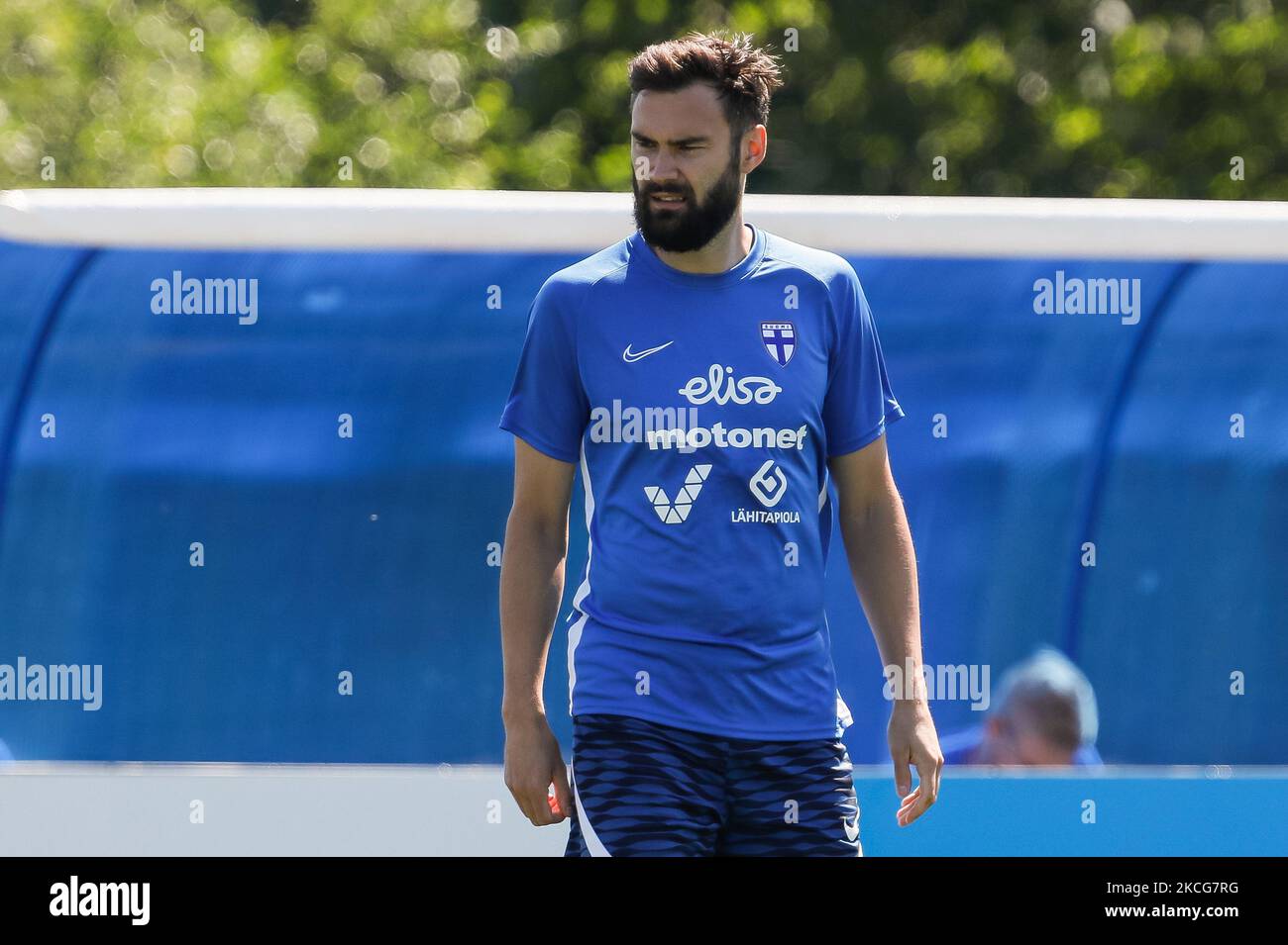Tim Sparv of Finland during a Finland national team training session in the course of UEFA Euro 2020 tournament on June 19, 2021 at Stadium Spartak in Zelenogorsk, Saint Petersburg, Russia. (Photo by Mike Kireev/NurPhoto) Stock Photo