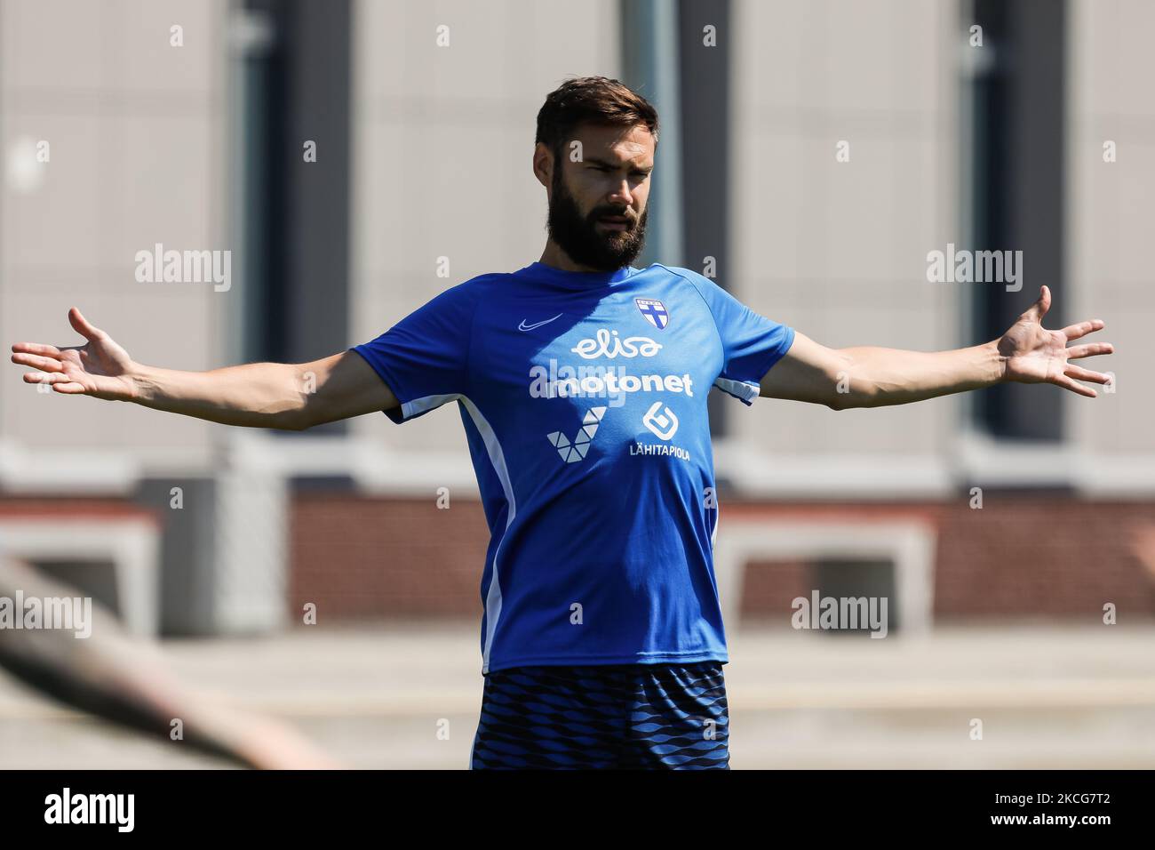 Tim Sparv of Finland during a Finland national team training session in the course of UEFA Euro 2020 tournament on June 19, 2021 at Stadium Spartak in Zelenogorsk, Saint Petersburg, Russia. (Photo by Mike Kireev/NurPhoto) Stock Photo