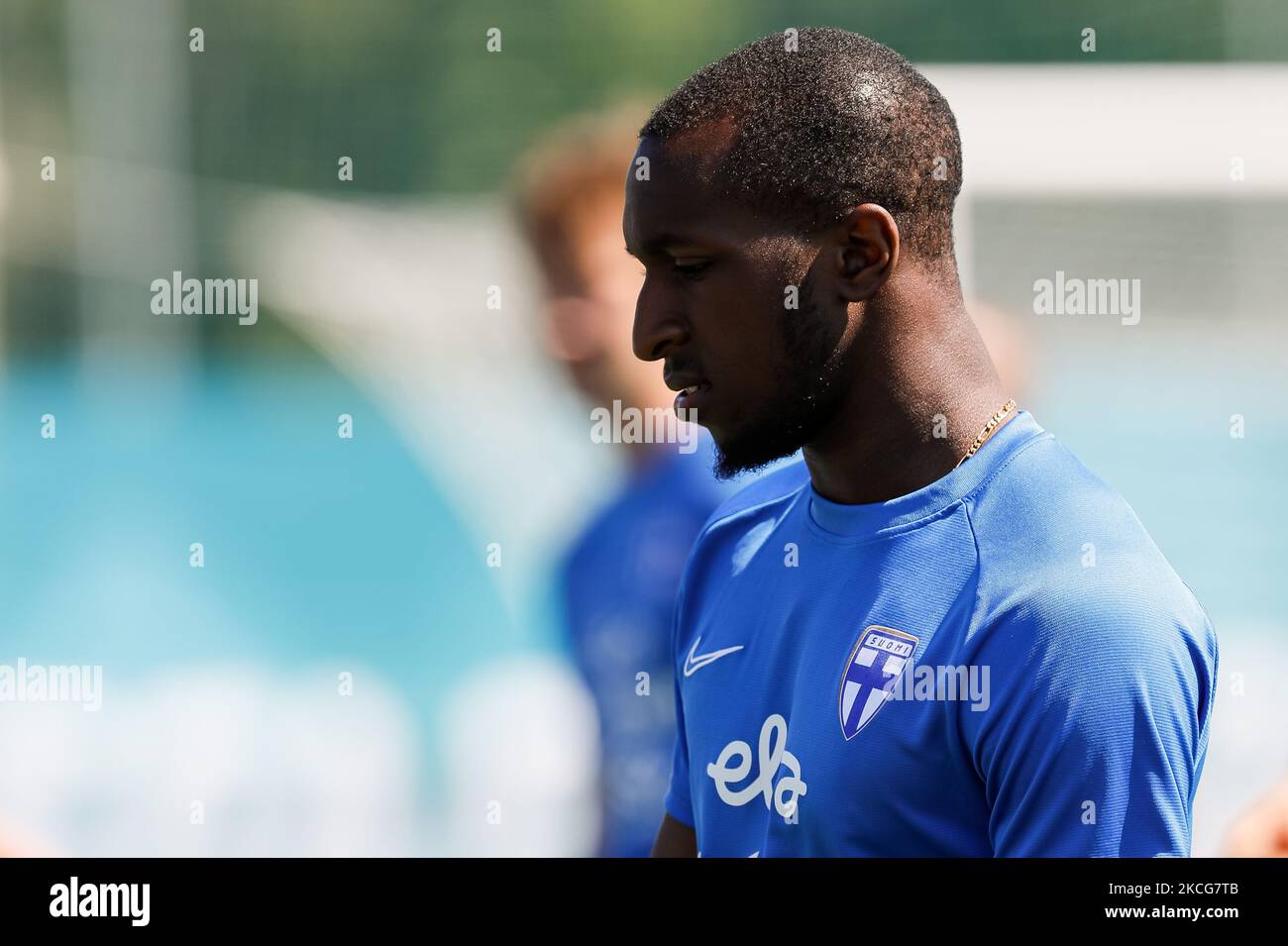 Glen Kamara of Finland during a Finland national team training session in the course of UEFA Euro 2020 tournament on June 19, 2021 at Stadium Spartak in Zelenogorsk, Saint Petersburg, Russia. (Photo by Mike Kireev/NurPhoto) Stock Photo