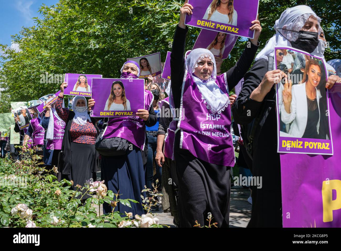 On 19 June, 2021, thousands of Turkish women from different cities gathered in Maltepe, Istanbul, to rally in support of the Istanbul Convention, a European treaty preventing and combating violence against women, from which the Turkish government withdrew in 2021. (Photo by Diego Cupolo/NurPhoto) Stock Photo