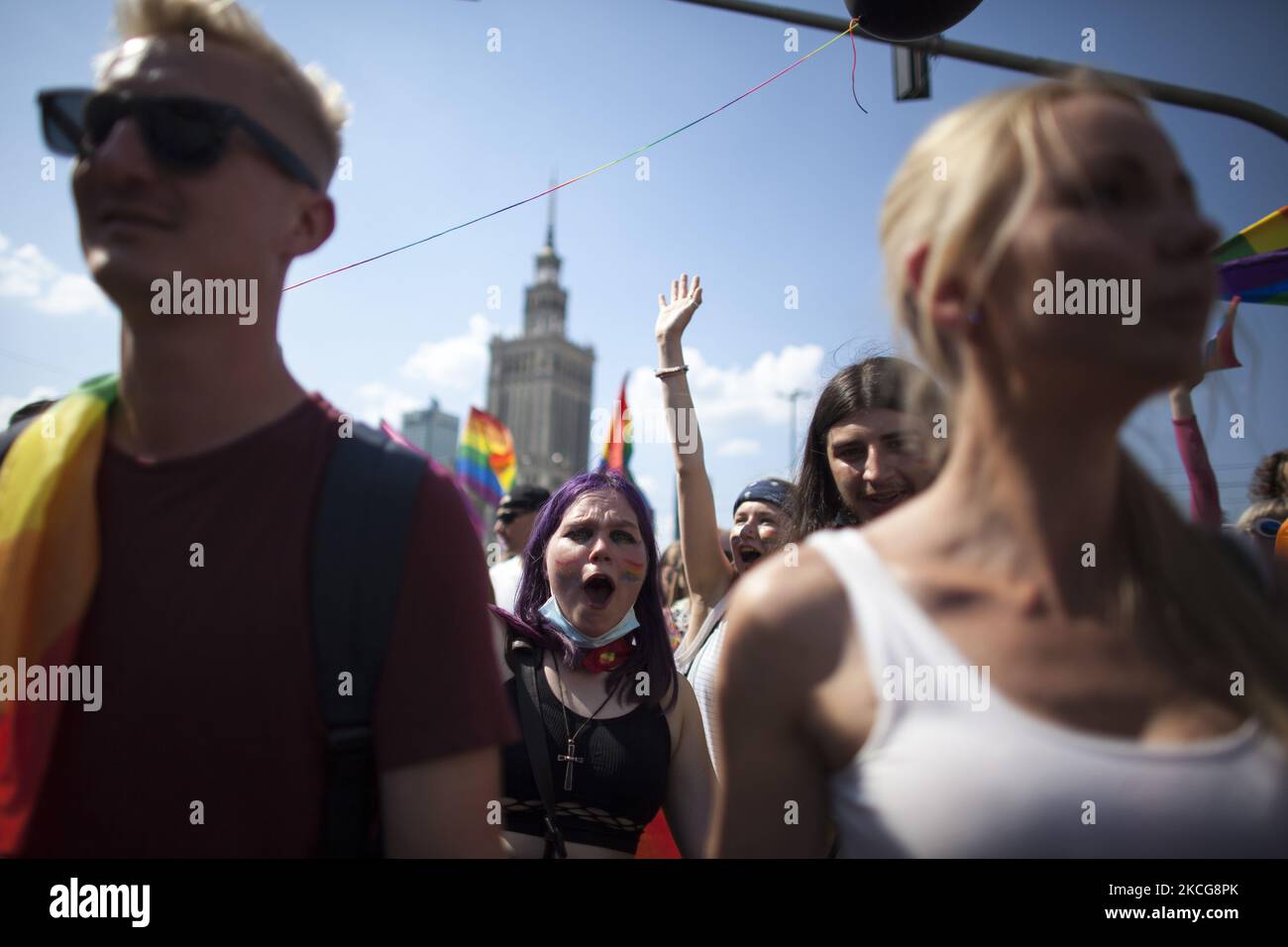 Participans seen during Equality Parade in Warsaw on June 19, 2021. (Photo by Maciej Luczniewski/NurPhoto) Stock Photo