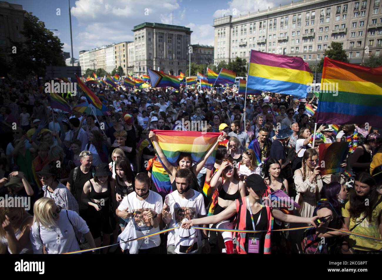 Participans seen during Equality Parade in Warsaw on June 19, 2021. (Photo by Maciej Luczniewski/NurPhoto) Stock Photo