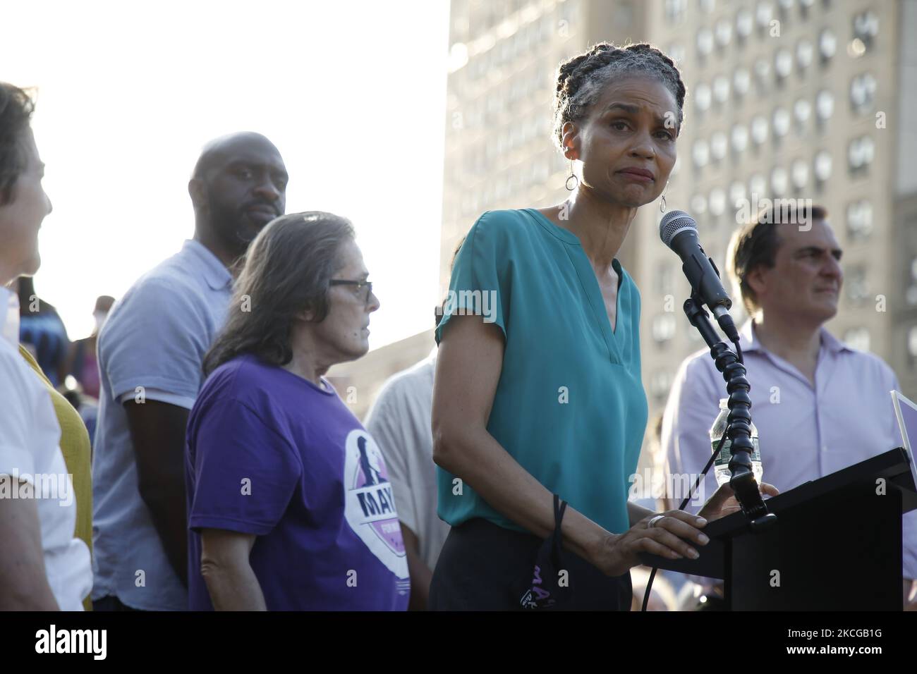 New York City Mayoral candidate Maya Wiley holds a press conference on the evening before the Democratic primary on June 21, 2021 in Brooklyn borough of New York City. USA.. Wiley, former legal cousel to the current mayor, has gained ground in recent days to rank in the top three favoriite candidates. (Photo by John Lamparski/NurPhoto) Stock Photo