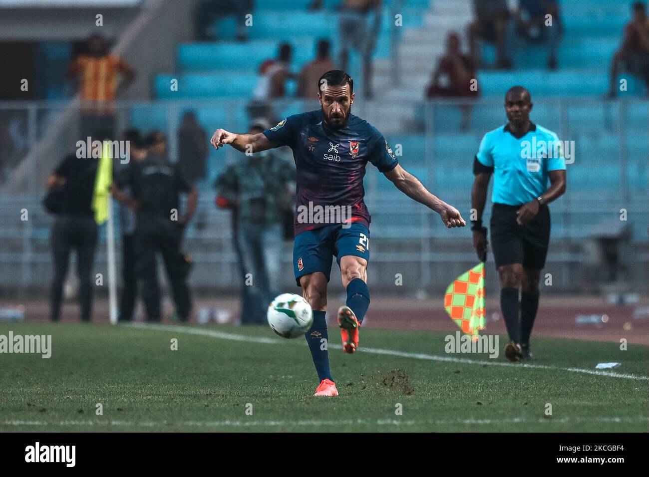 Ali Maaloul controls the ball during the first leg CAF champions league semi-final football match between Tunisia's Esperance and Egypt's al-Ahly at the Olympic Stadium in Rades on the eastern outskirts of Tunisia's capital Tunis on June 19, 2021. (Photo by Ahmed Awaad/NurPhoto) Stock Photo
