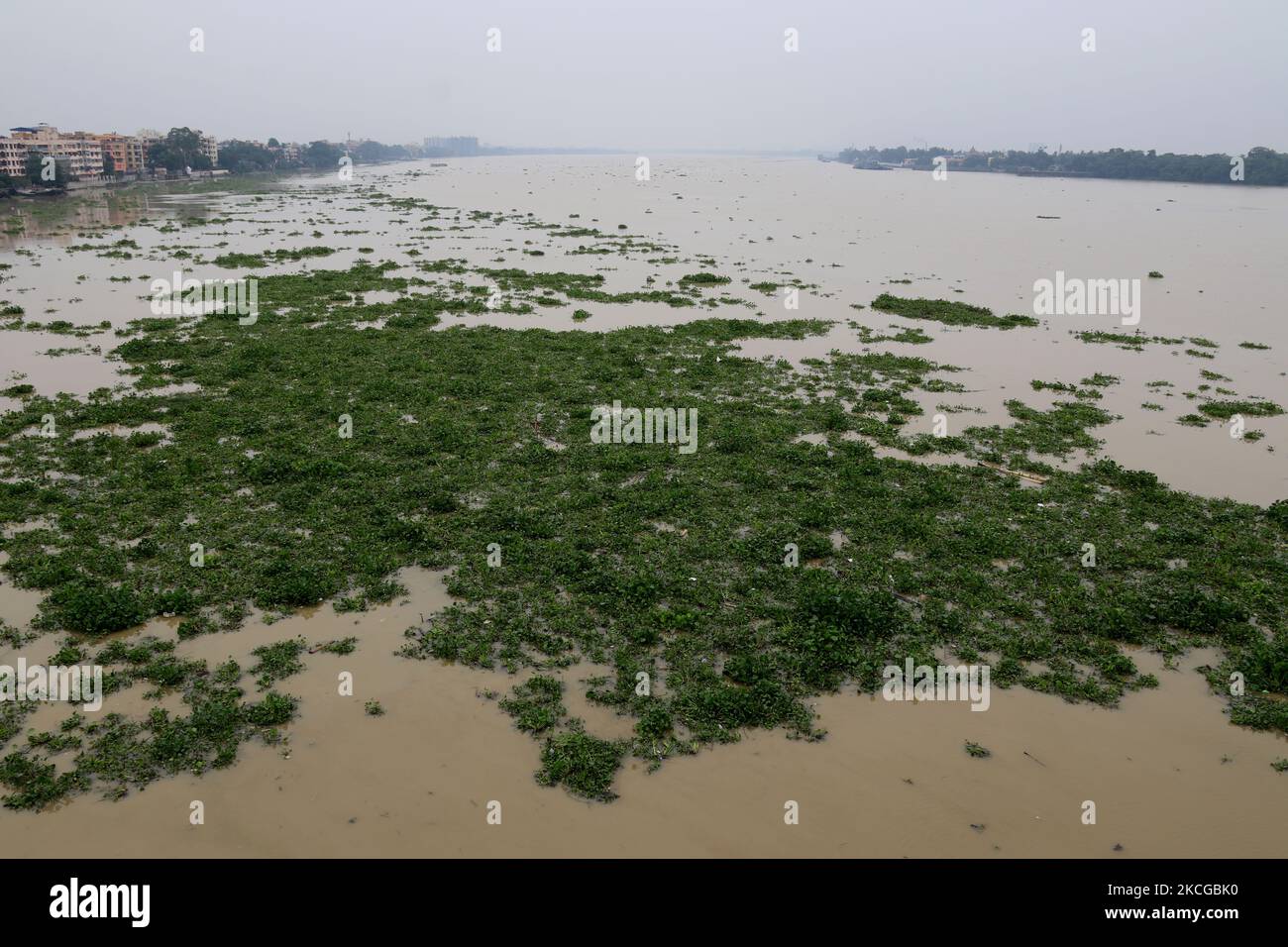 The polluted Ganges river as water level of Ganges river increases due ...