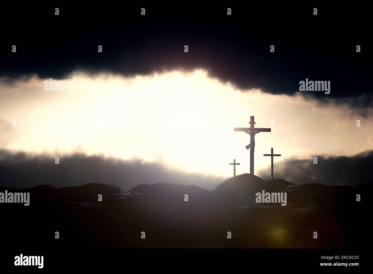 Bright rays of light between the majestic sky and dark clouds and the ...