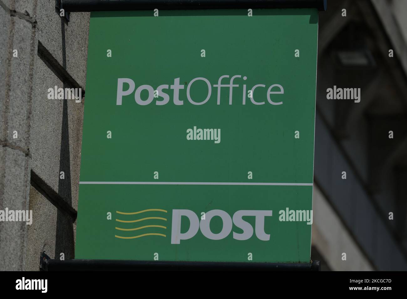 Post Office sign outside St. Andrew's St. Post Office in Dublin city center. On Tuesday, 22 June
