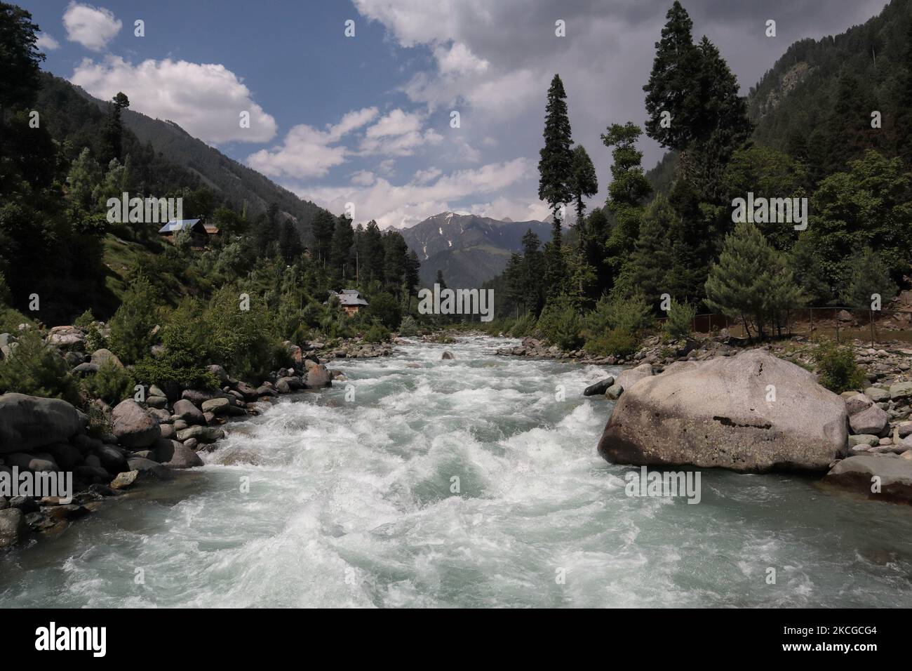 Scenic view of naranag valley during hot summer day in Naranag about 55 Kilometres from Srinagar, Indian Administered Kashmir on 22 June2021. (Photo by Muzamil Mattoo/NurPhoto) Stock Photo