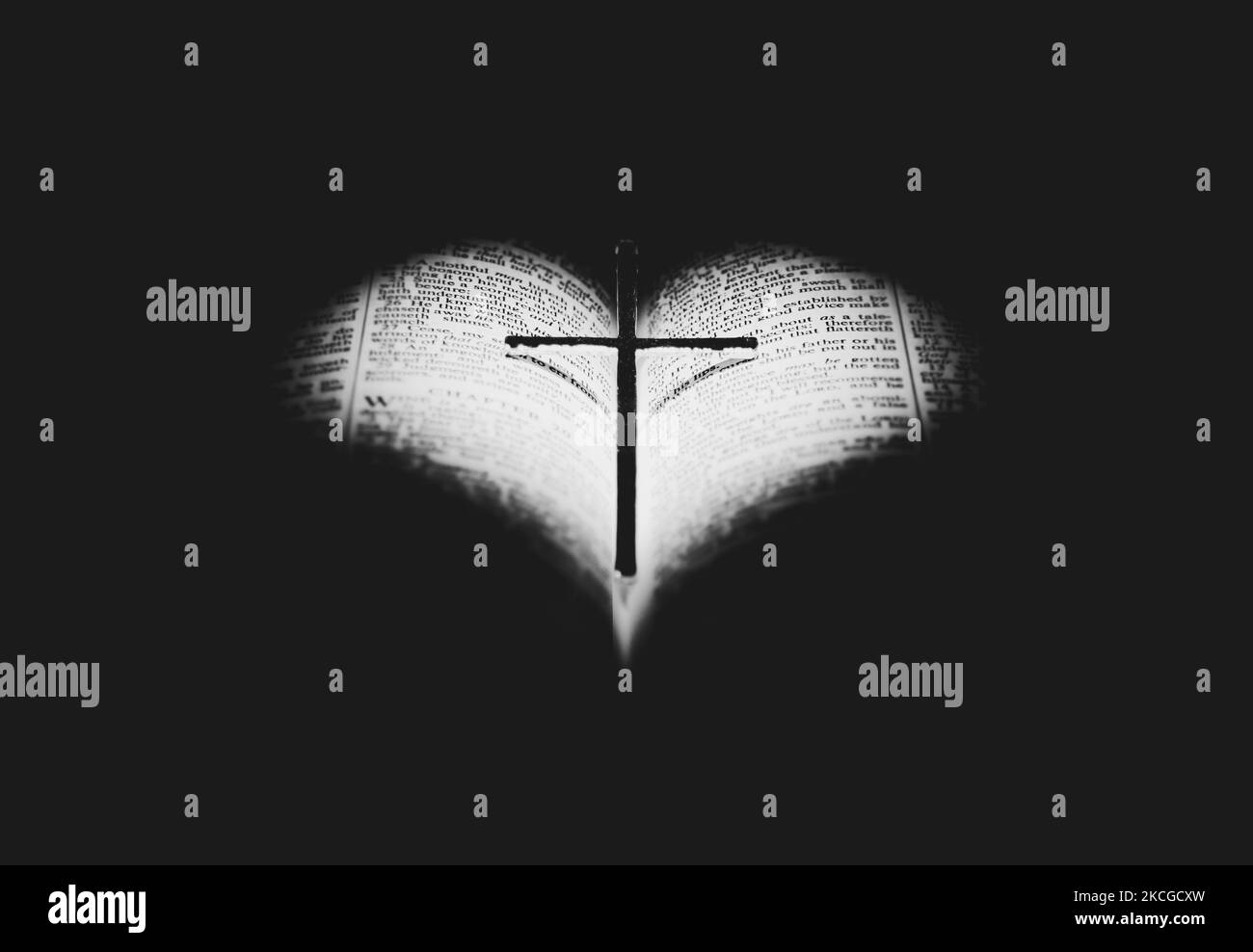 Bible Words, Bible Books, Cross of Jesus Christ and Bright Light Heart