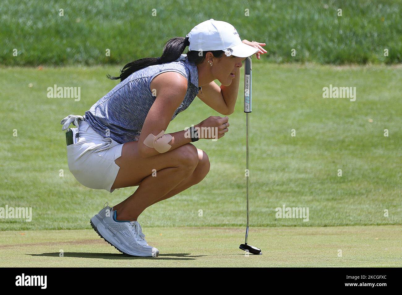 Jaye Marie Green of Jupiter, Florida lines up her putt on the 16th green during the first round of the Meijer LPGA Classic golf tournament at Blythefield Country Club in Belmont, MI, USA Thursday, June 17, 2021. (Photo by Amy Lemus/NurPhoto) Stock Photo