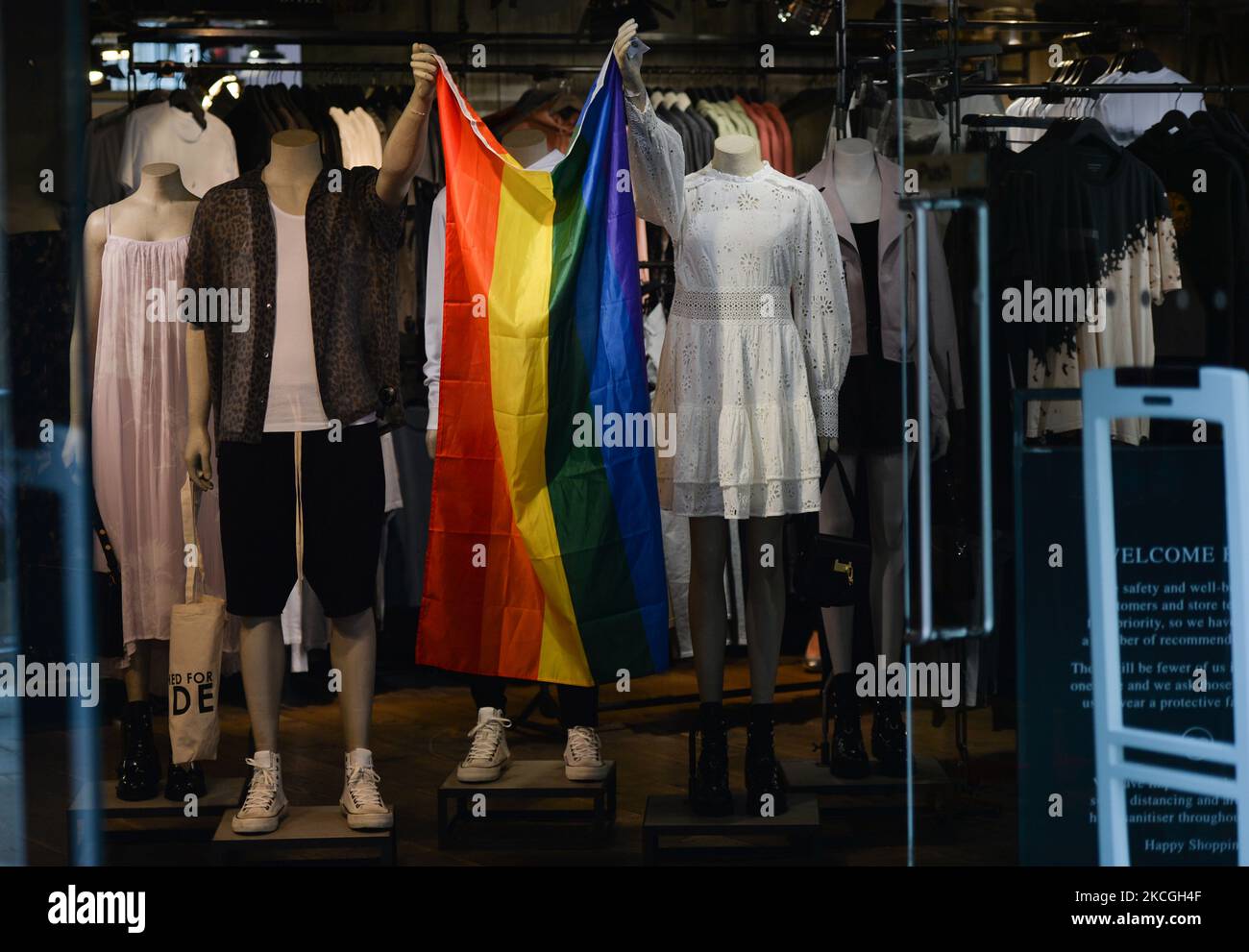 The rainbow flag seen in a clothing store as Dublin celebrates Pride