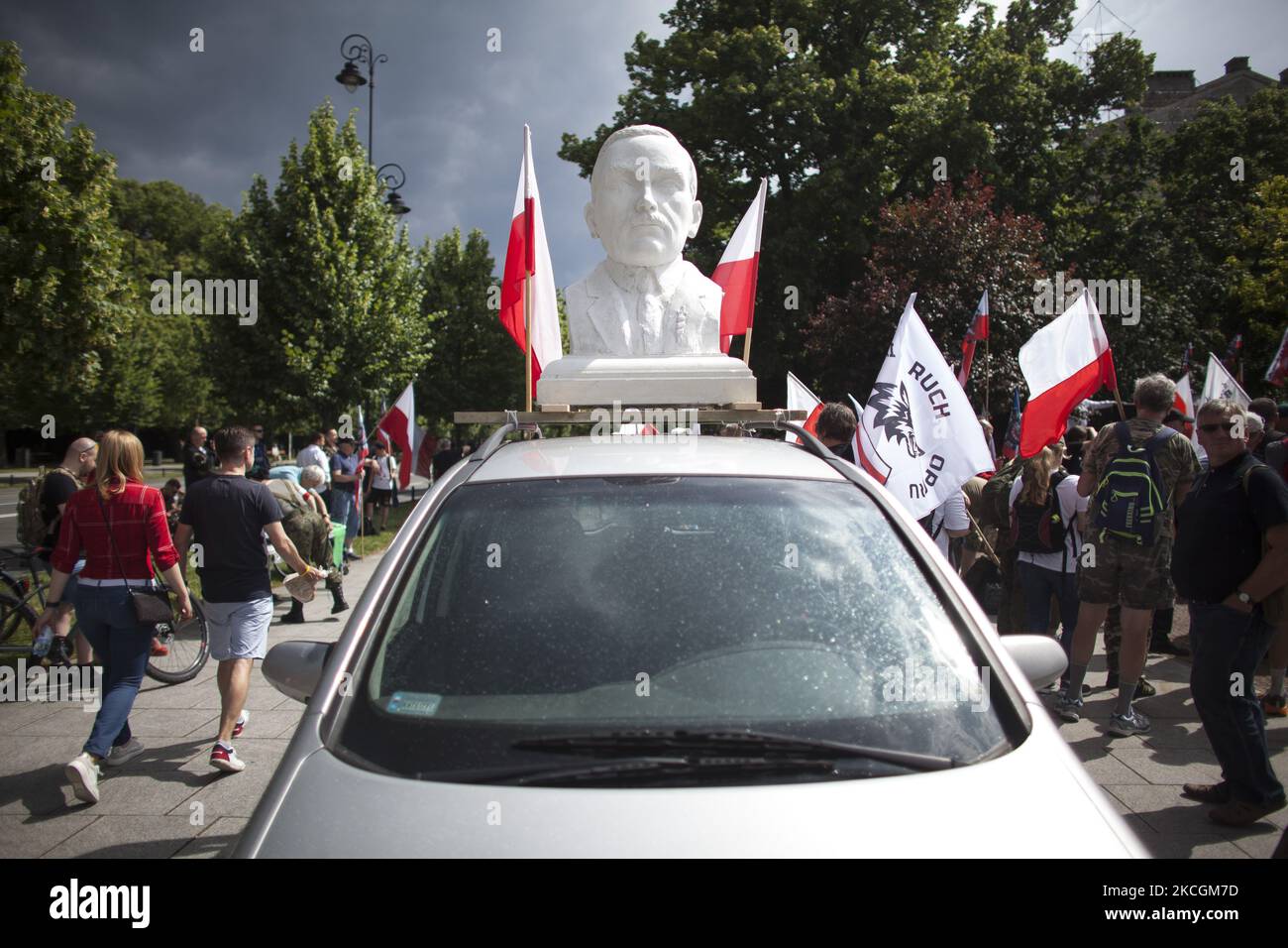 Nationalistic politician Roman Dmowskis monument seen in Warsaw on June 26, 2021. (Photo by Maciej Luczniewski/NurPhoto) Stock Photo