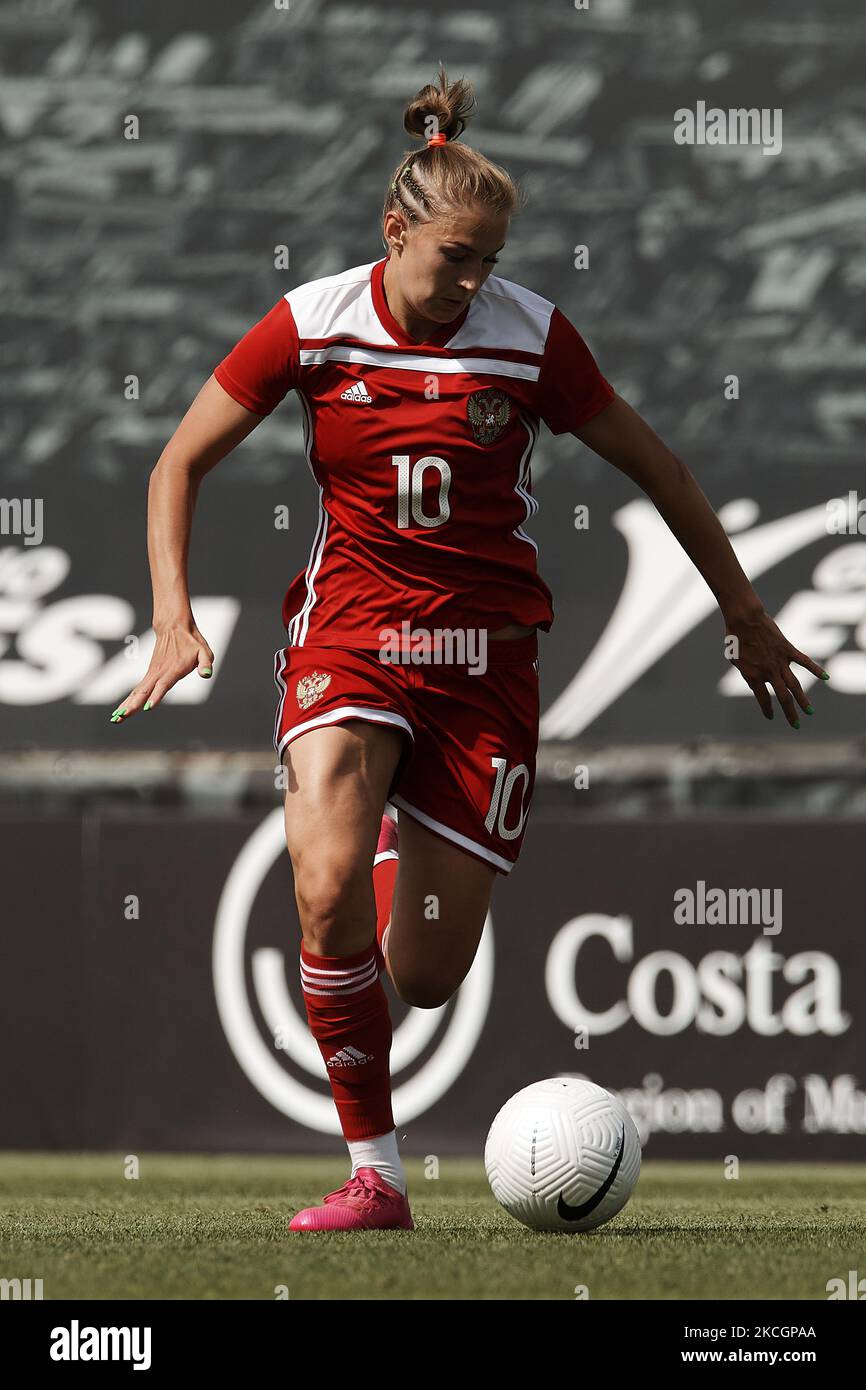 Nadezhda Smirnova of Russia runs with the ball during the Women's International Friendly match between Finland and Russia at Estadio Cartagonova on June 14, 2021 in Cartagena, Spain. (Photo by Jose Breton/Pics Action/NurPhoto) Stock Photo