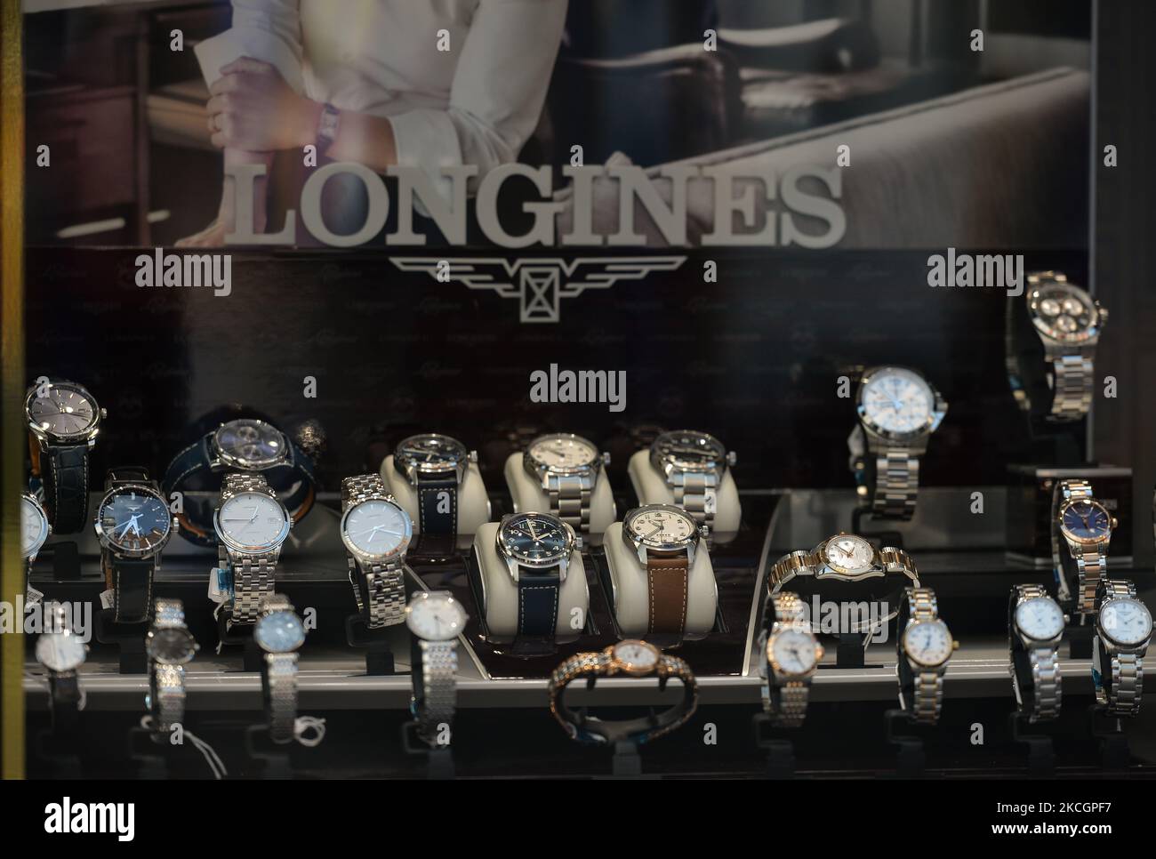 LONGINES watches on display in a shop window in Dublin city center. On