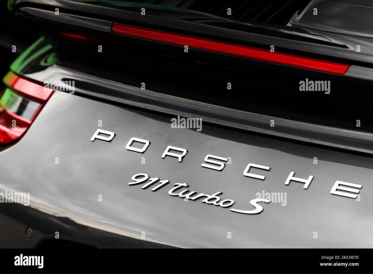 Porsche 911 turbo S logo is seen on the car during Gran Turismo Polonia ...