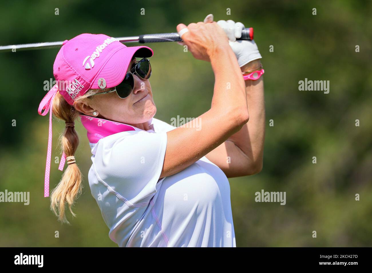 Natalie Gulbis of Lake Las Vegas, Virginia hits from the 17th tee during the first round of the Marathon LPGA Classic golf tournament at Highland Meadows Golf Club in Sylvania, Ohio, USA Thursday, July 8, 2021. (Photo by Amy Lemus/NurPhoto) Stock Photo