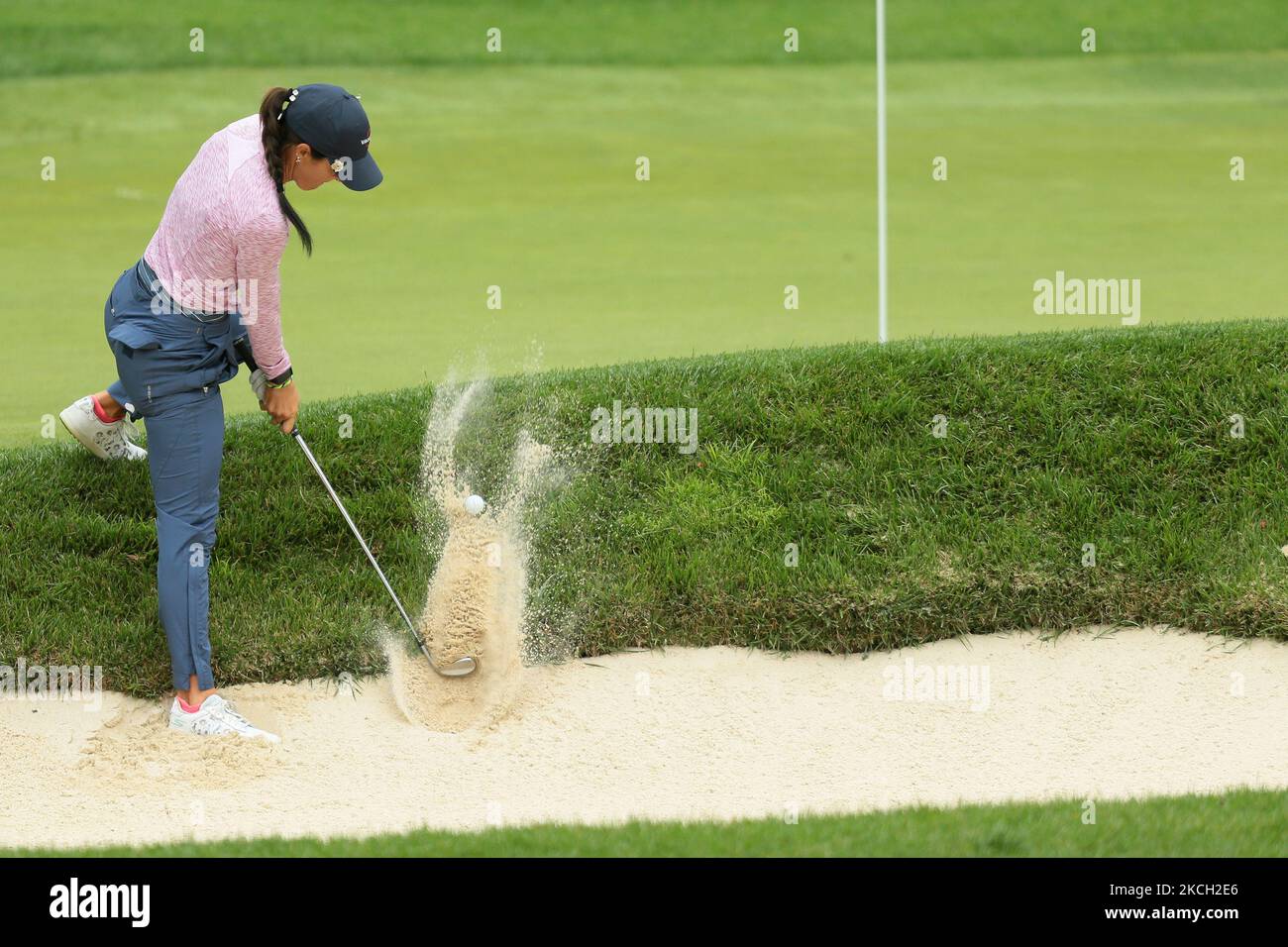 Jaye Marie Green hits out of the bunker toward the second green during the second round of the Marathon LPGA Classic presented by Dana golf tournament at Highland Meadows Golf Club in Sylvania, Ohio USA, on Friday, July 9, 2021. (Photo by Jorge Lemus/NurPhoto) Stock Photo