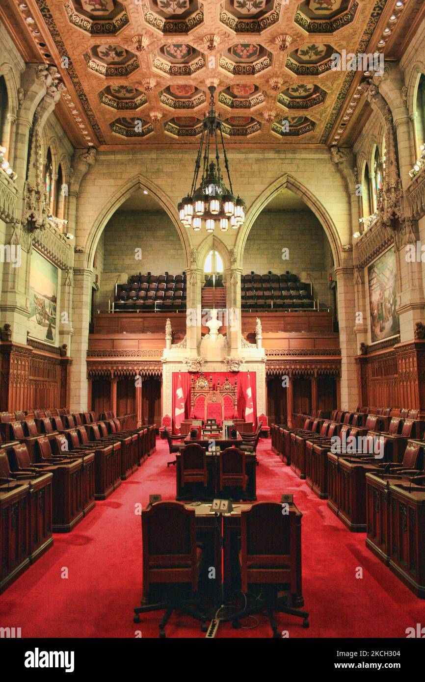 Canadian Senate chamber in the Canadian Parliament building in Ottawa, Ontario, Canada, on August 11, 2008. (Photo by Creative Touch Imaging Ltd./NurPhoto) Stock Photo