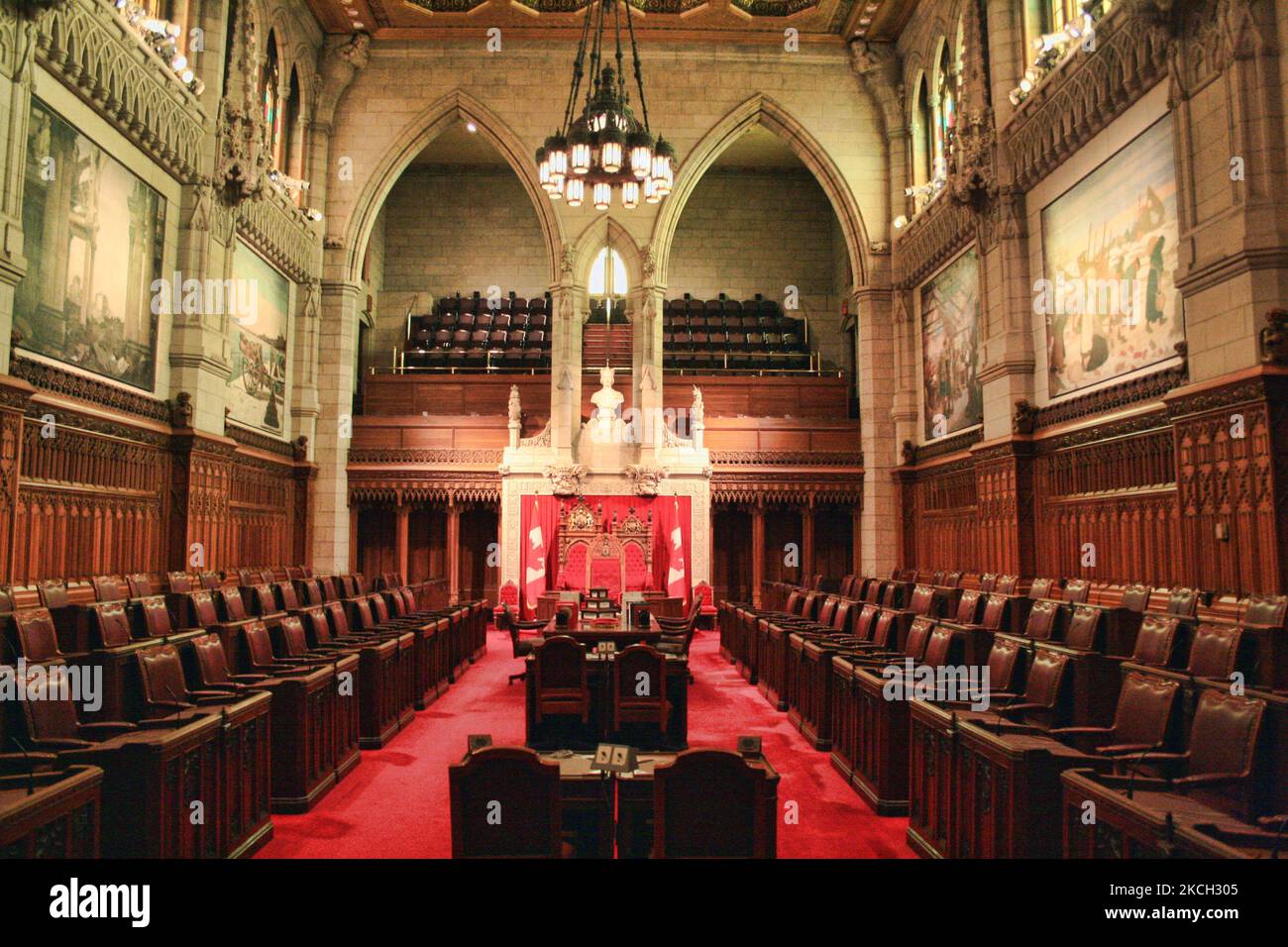 Canadian Senate chamber in the Canadian Parliament building in Ottawa, Ontario, Canada, on August 11, 2008. (Photo by Creative Touch Imaging Ltd./NurPhoto) Stock Photo