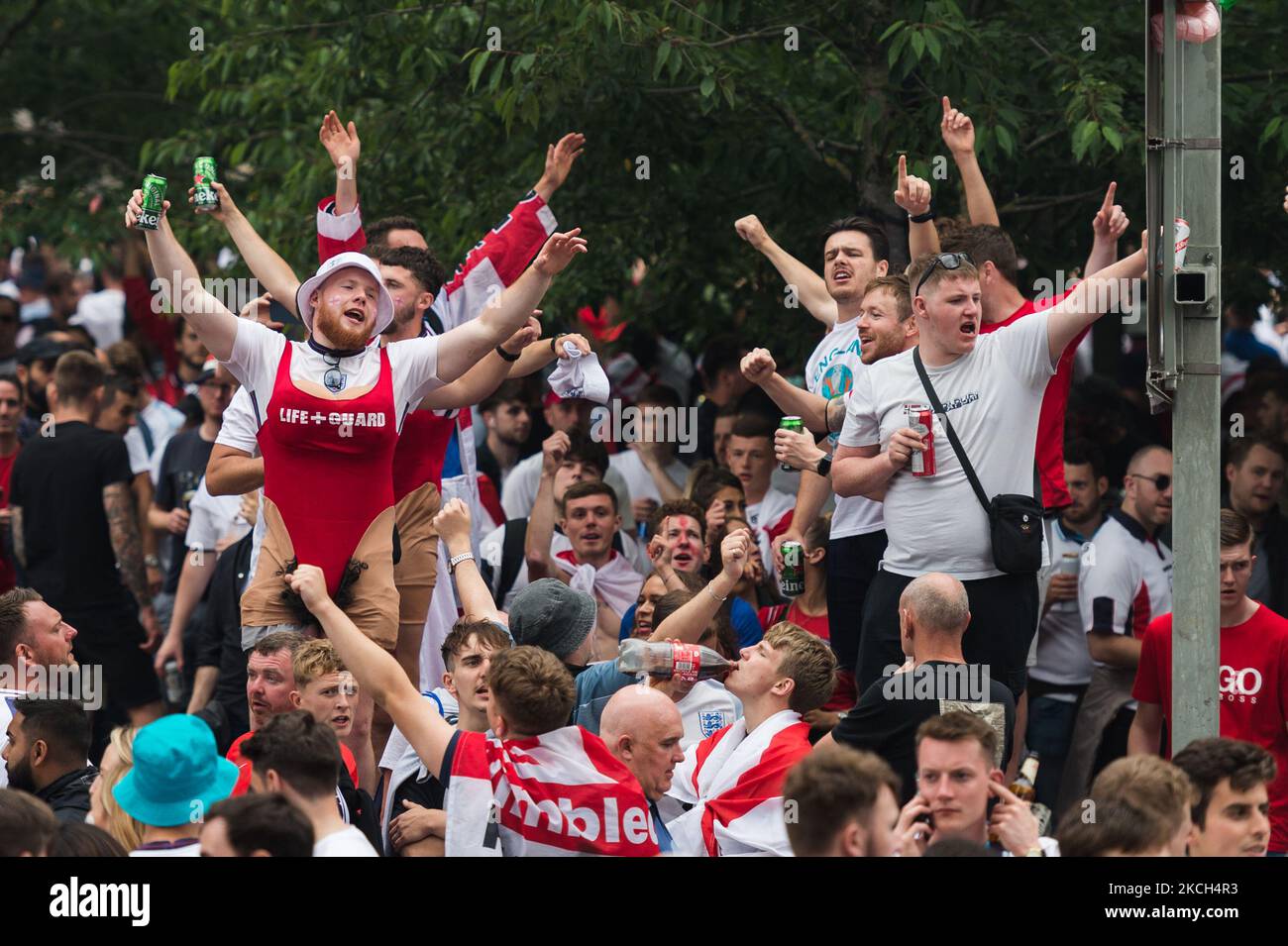 LONDON, UNITED KINGDOM JULY 11, 2021 England football fans celebrate outside Wembley Stadium