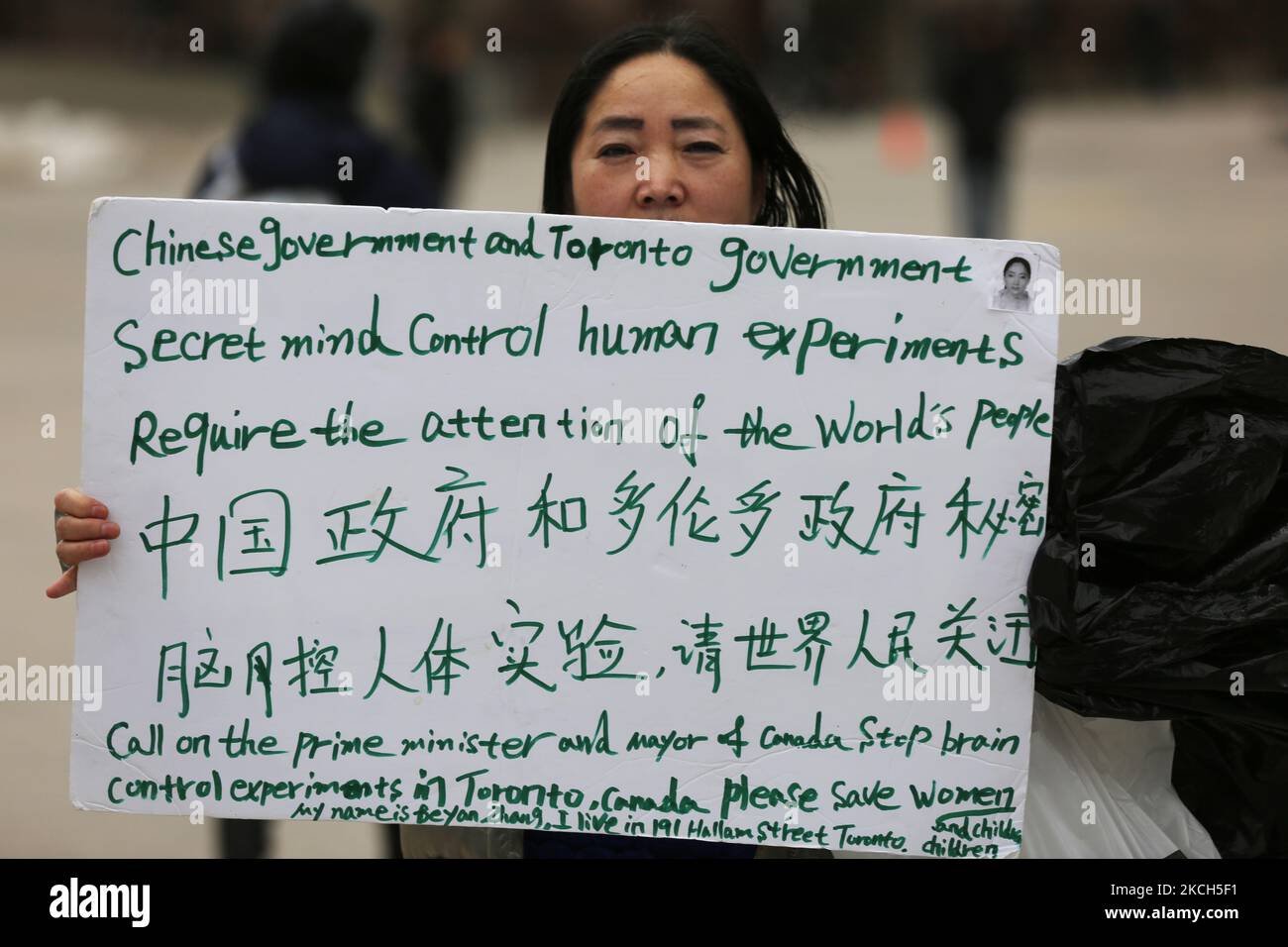 Chinese woman protesting against the Chinese government and the Canadian government in Toronto, Ontario, Canada, on March 15, 2019. (Photo by Creative Touch Imaging Ltd./NurPhoto) Stock Photo