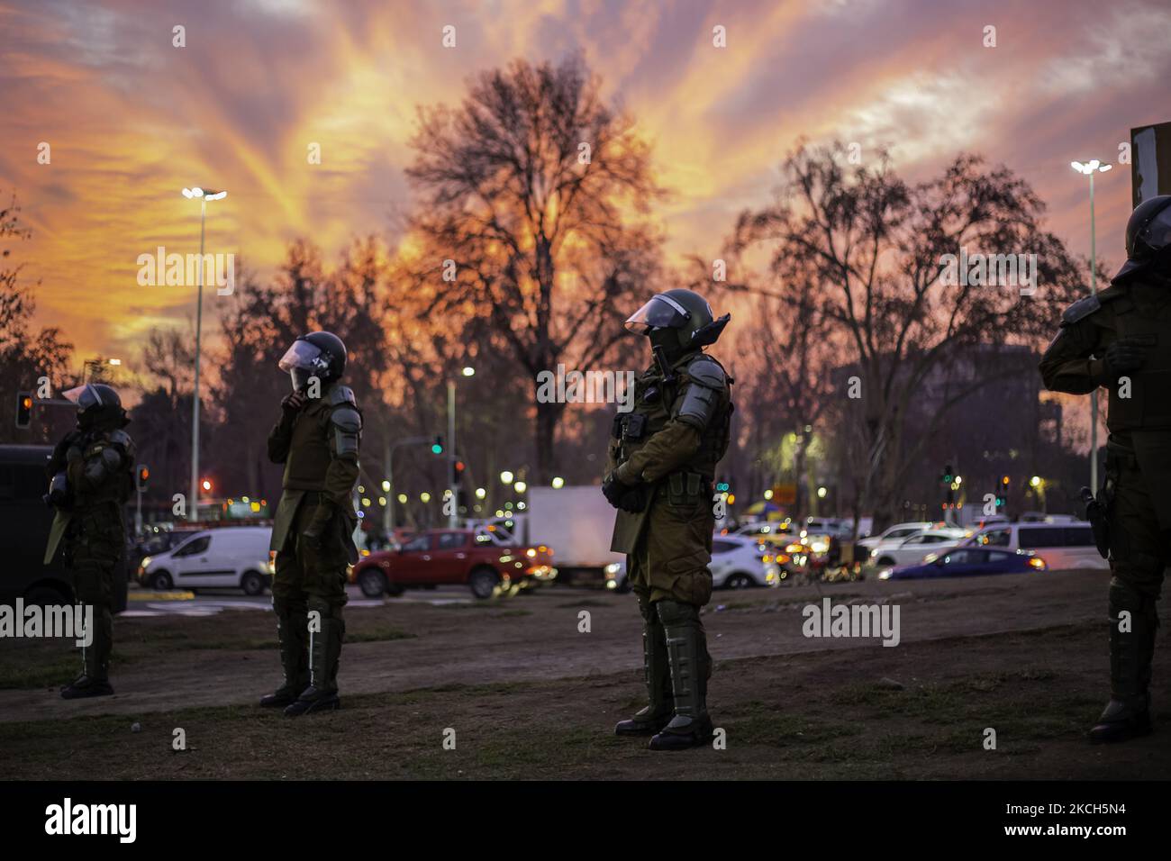 Chilean riot police from carabineros de Chile, standing right in front ...