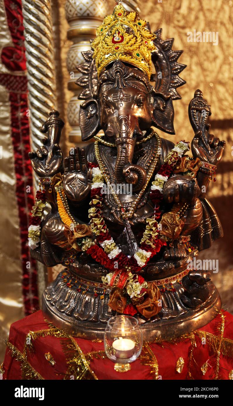Bronze statue of the Hindu God Ganesh in Mississauga, Ontario, Canada