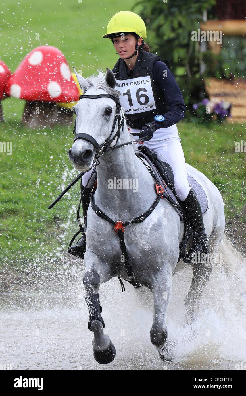 Charlotte Cooke riding Liscannor Tulira on her way to third place during the PT Section M Cross Country event at the Barbury Castle International Horse Trials, Marlborough, Wiltshire, UK on Sunday 11th July 2021. (Photo by Jon Bromley/MI News/NurPhoto) Stock Photo