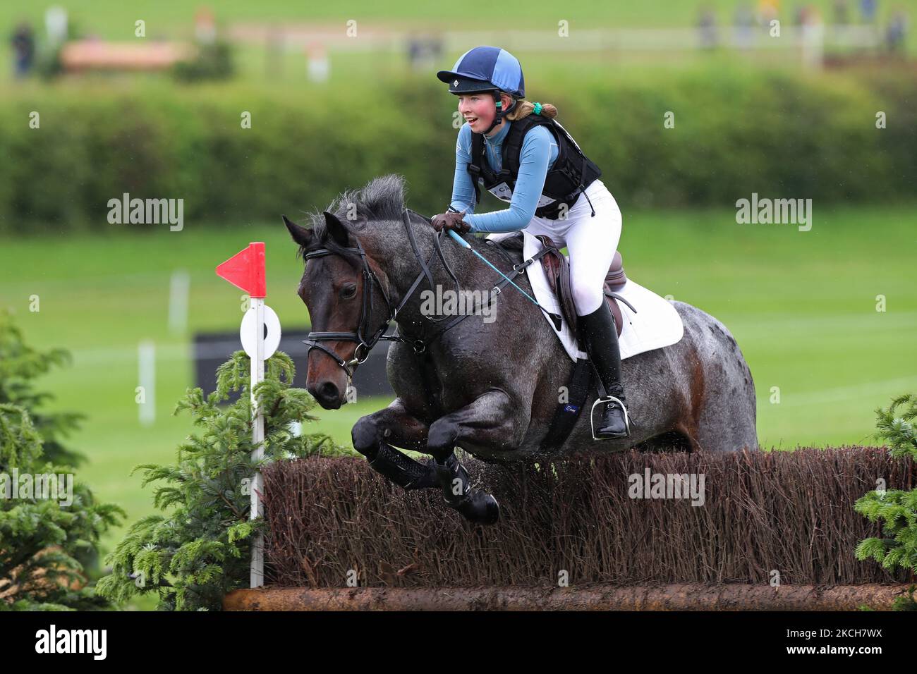 MARLBOROUGH, UK. JULY 10TH. Alexandra Horne riding Burley Morse during PT Section M Cross Country event at the Barbury Castle International Horse Trials, Marlborough, Wiltshire, UK on Saturday 10th July 2021. (Photo by Jon Bromley/MI News/NurPhoto) Stock Photo