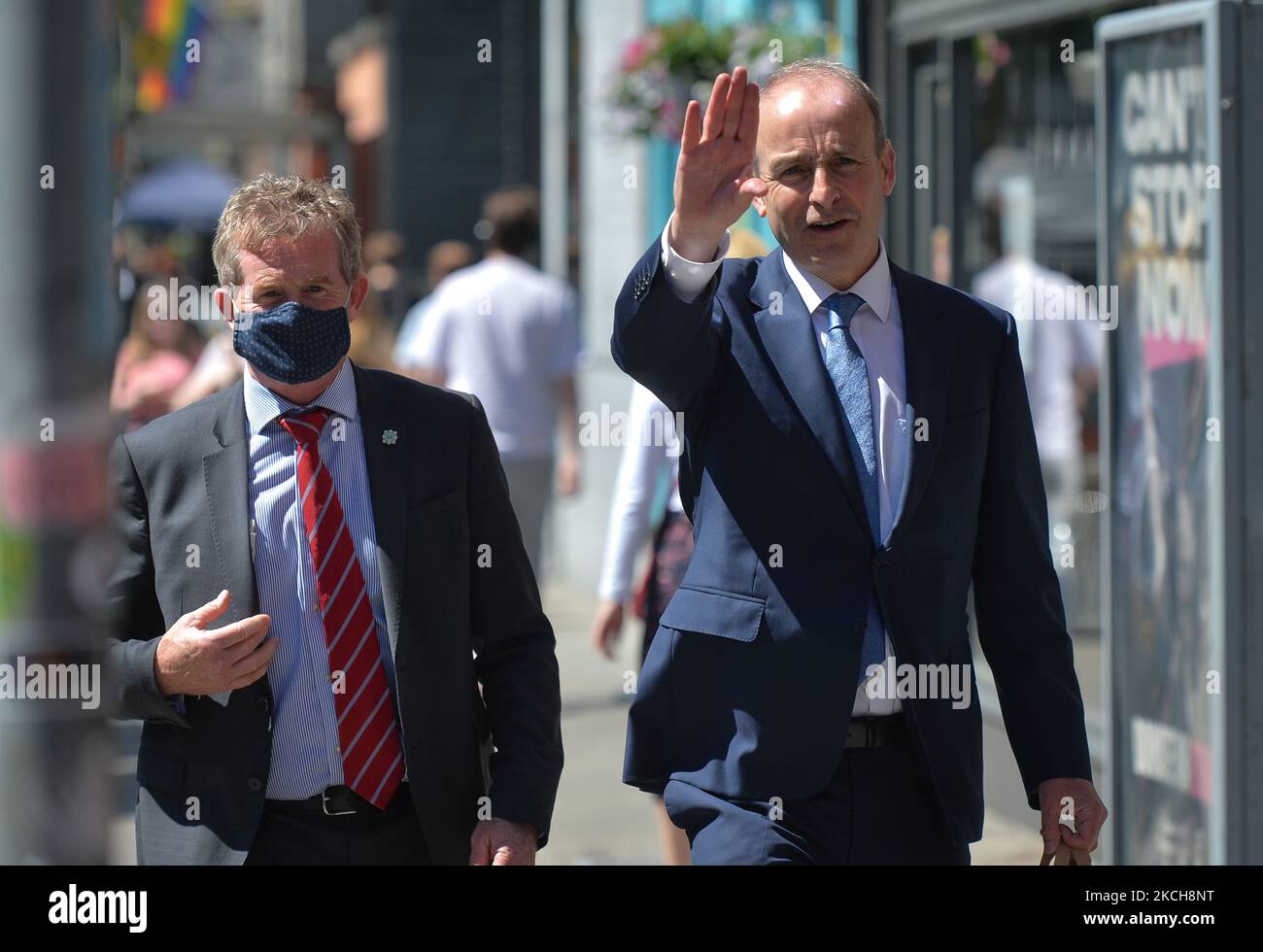 Taoiseach Micheal Martin (right) seen walking in Dublin city center on his way to Goverment Buildings. On Wednesday, 14 June 2021, in Dublin, Ireland. (Photo by Artur Widak/NurPhoto) Stock Photo