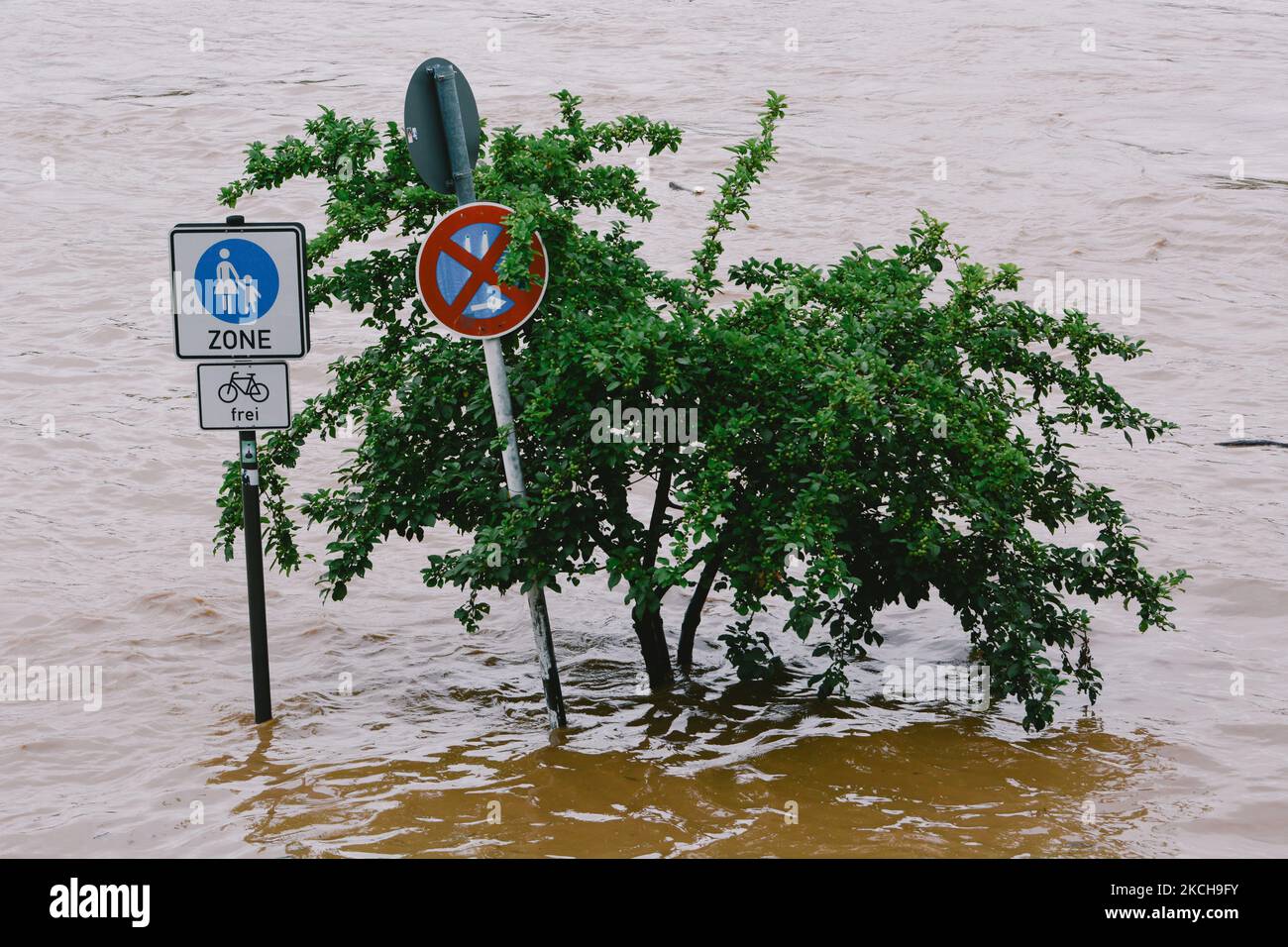 flooding scene is seen from Rhine river in Cologne, Germany on July 15