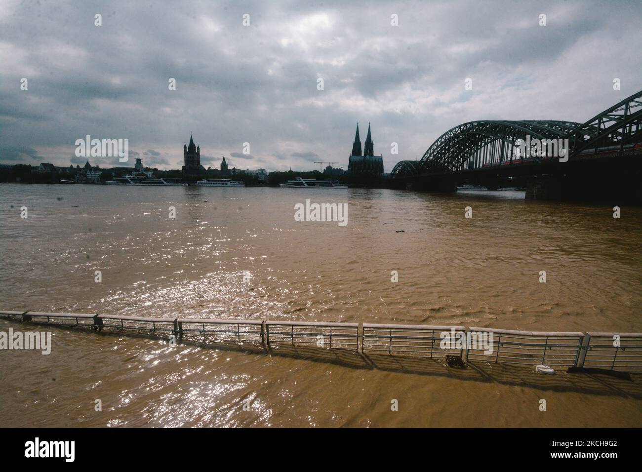 Flooding scene is seen from Rhine river in Cologne, Germany on July 15