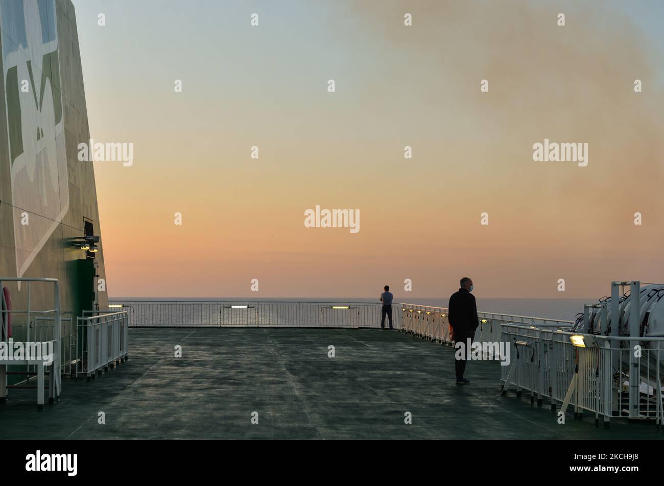 Individual passengers seen on an Irish Ferry 'W.B. Yeats' near Dublin. On Thursday, July 15, 2021, in Dublin, Ireland. (Photo by Artur Widak/NurPhoto) Stock Photo